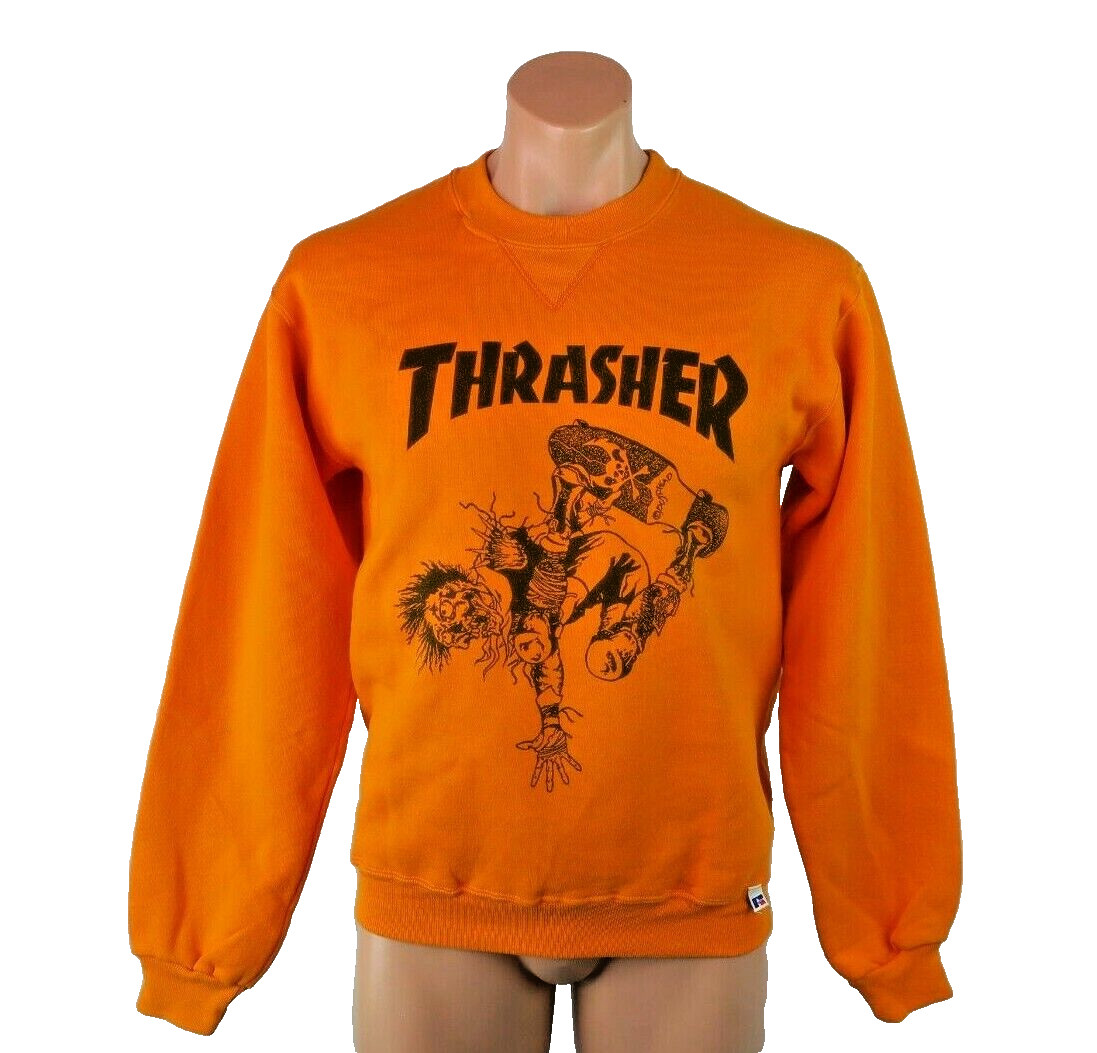 VTG 80s Rap Hip Hop Thrasher Magazine Sweatshirt Pushead Orange NOS Deadstock