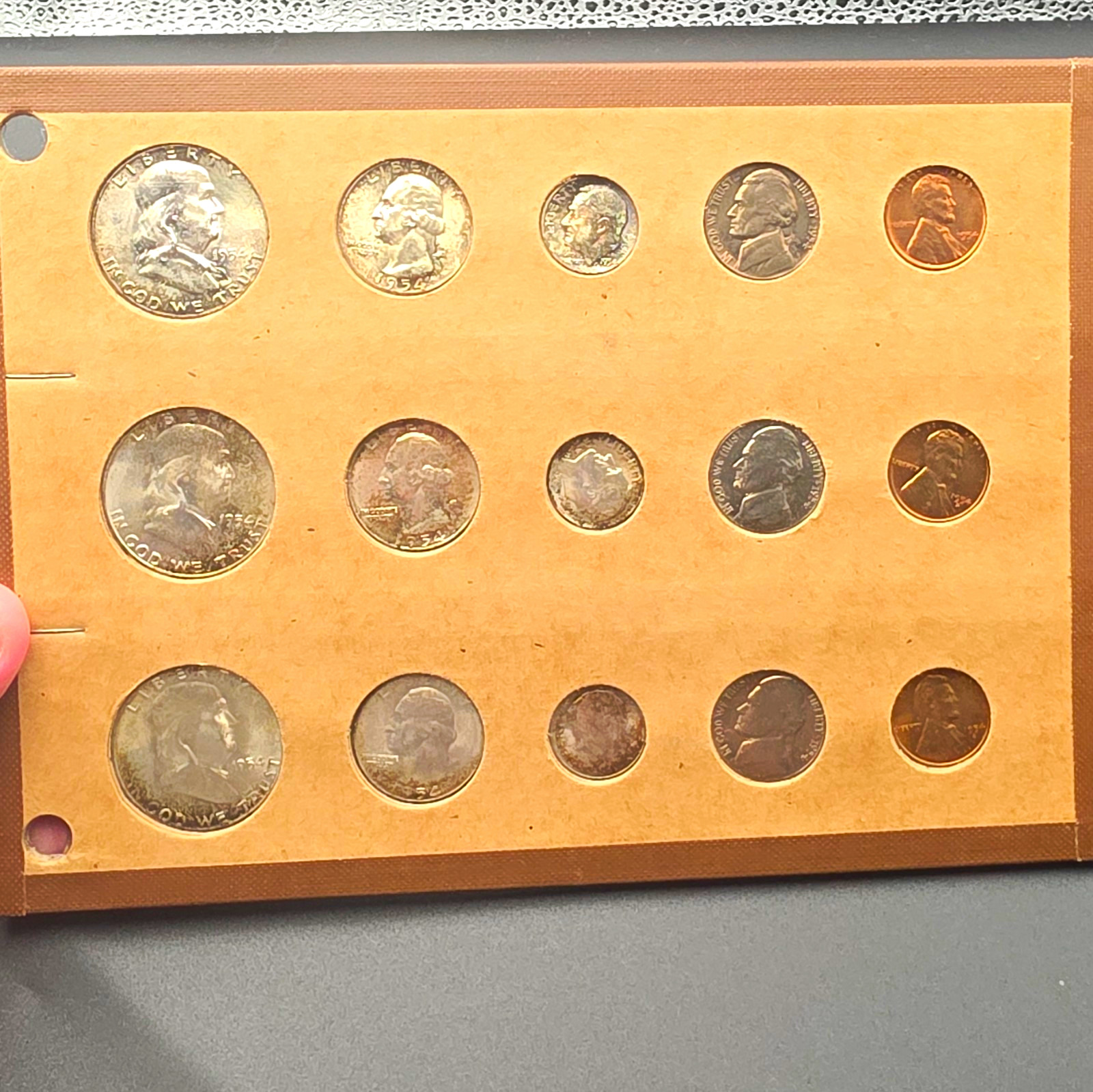  3 sets of 1954 UNC U.S Coin Collection Lot in Cardboard holder. Rainbow toning