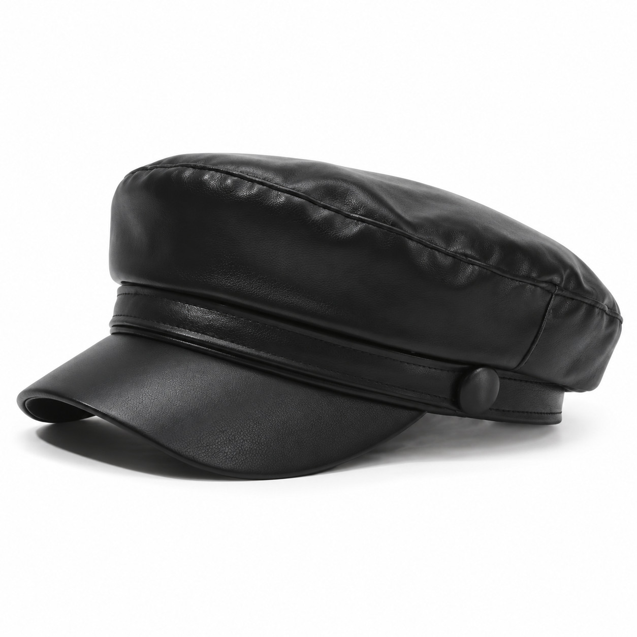 New Fashion Ladies Women Girls Leather Baker Boy Peaked Cap Newsboy Hat PU