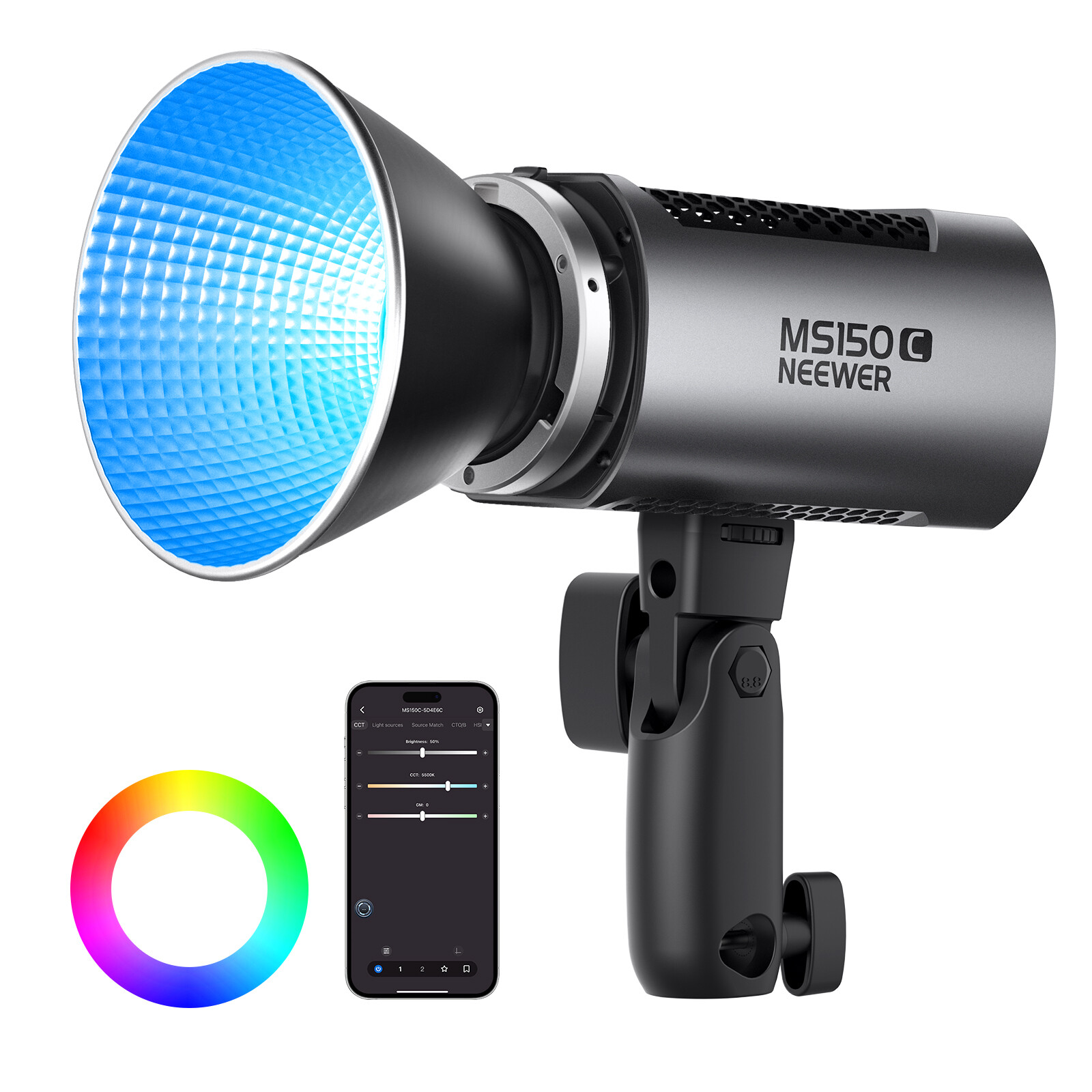 NEEWER MS150C 150W RGBWW LED Video Light, Bowens Mount, 2700K-6500K, CRI97+
