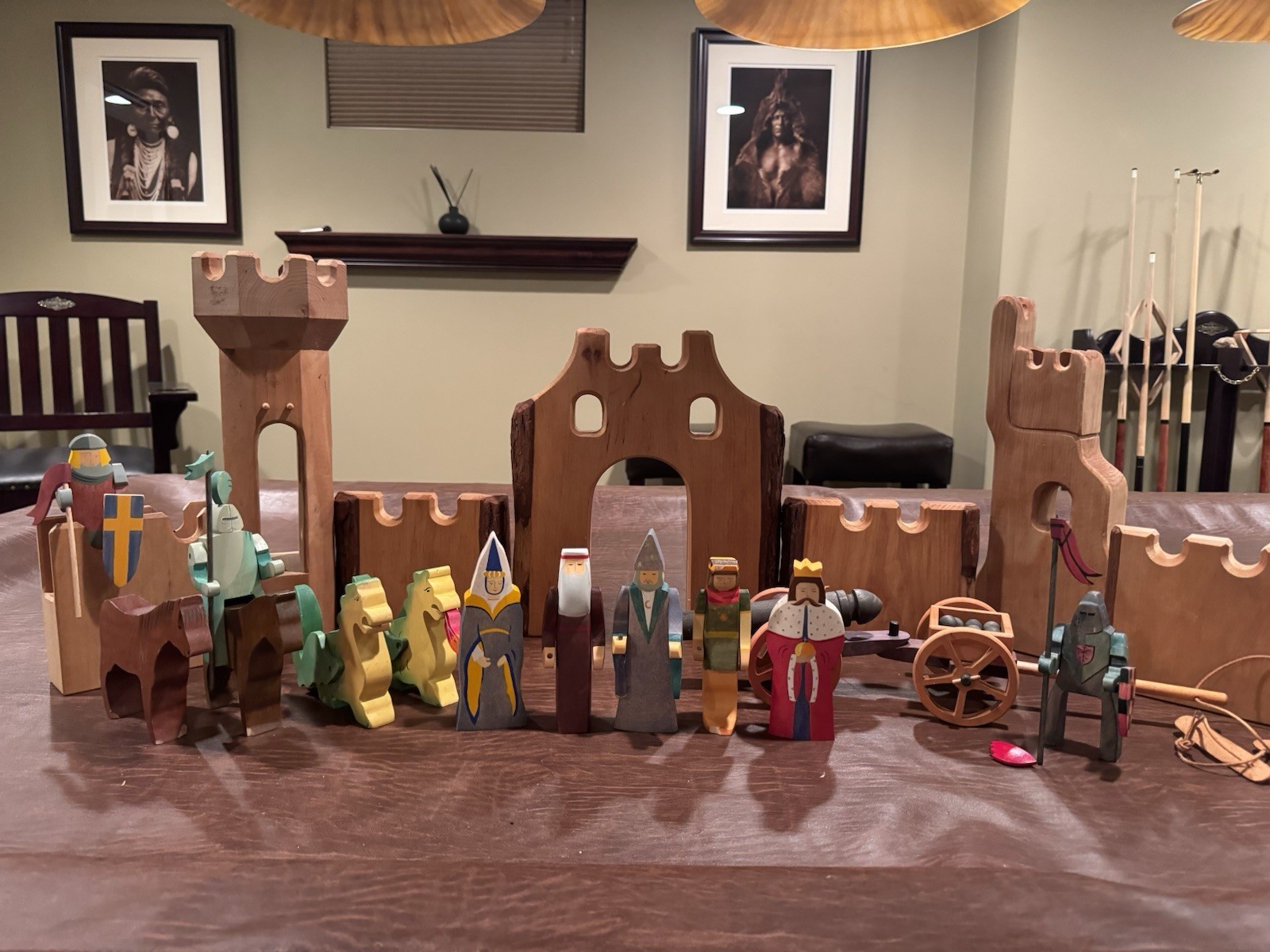 Vintage Ostheimer Wooden Castle Knights Figures Cannon Horses Large Lot