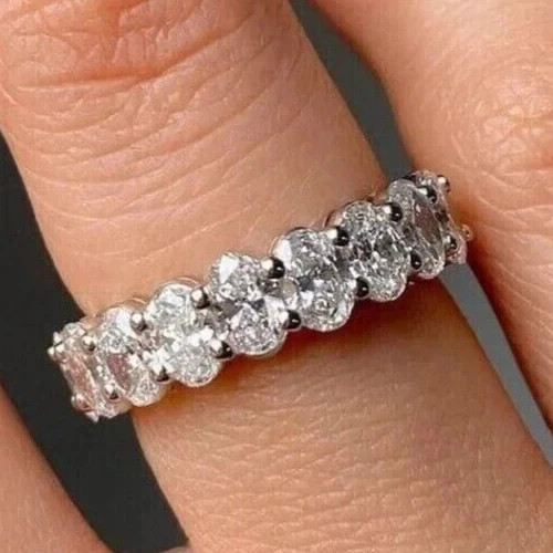 3.00 Ct Oval Natural Diamond Half Eternity Engagement 950 Platinum Size 5 6 7 8