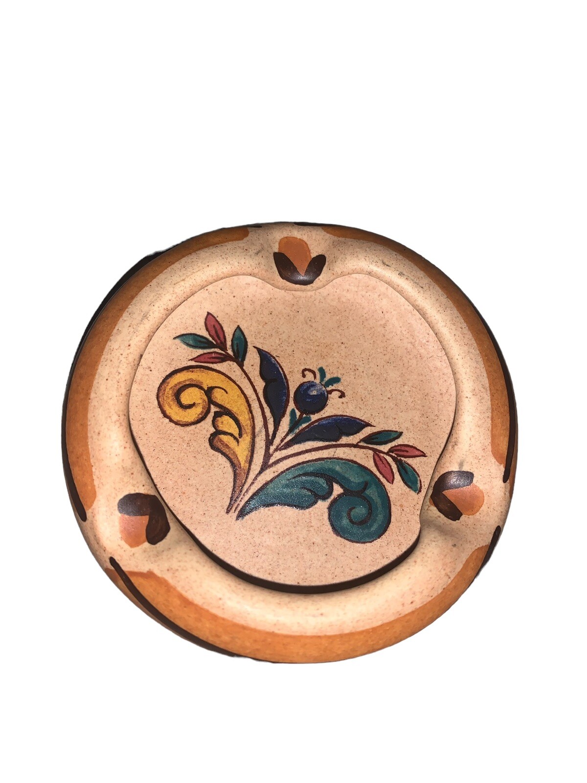 VINTAGE BEAUTIFUL MEXICAN FOLK ART POTTERY  ASHTRAY HANDPAINTED