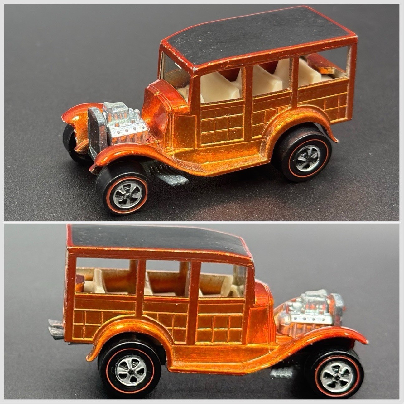 Hot Wheels Redline 69 US Orange Classic 31 Ford Woody White Black Roof Excellent
