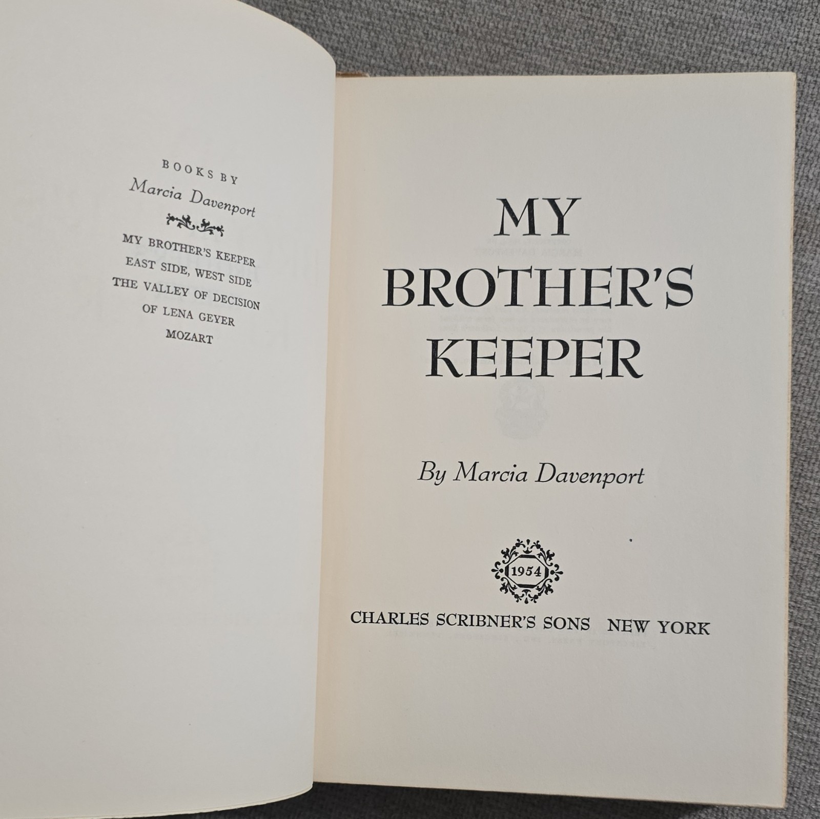 My Brother\'s Keeper Marcia Davenport Hardcover 1954 Scribner\'s Inscribed