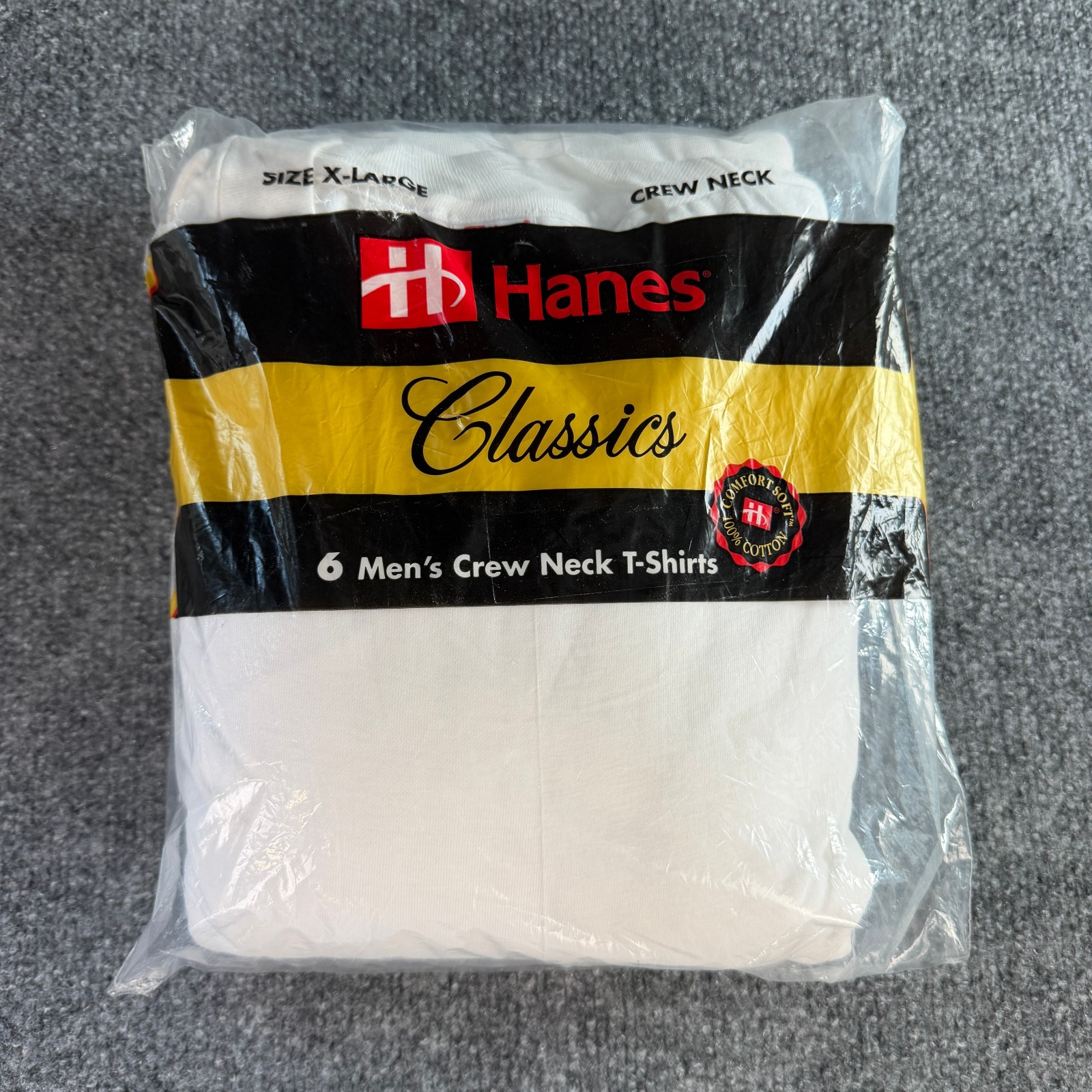 VTG 90s Hanes T-Shirts XL White Cotton Classics 6-Pack Crew Neck Single Stitch