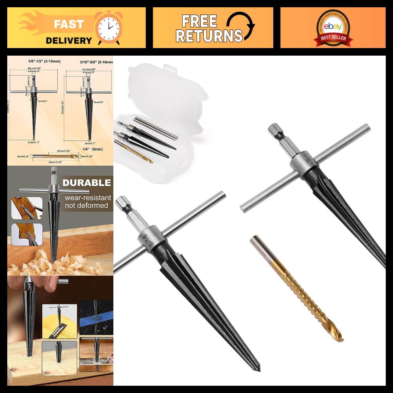 Tapered Hand Reamer Set 3-13mm & 5-16mm - 6 Flute Chamfer Tool for Precision Rea