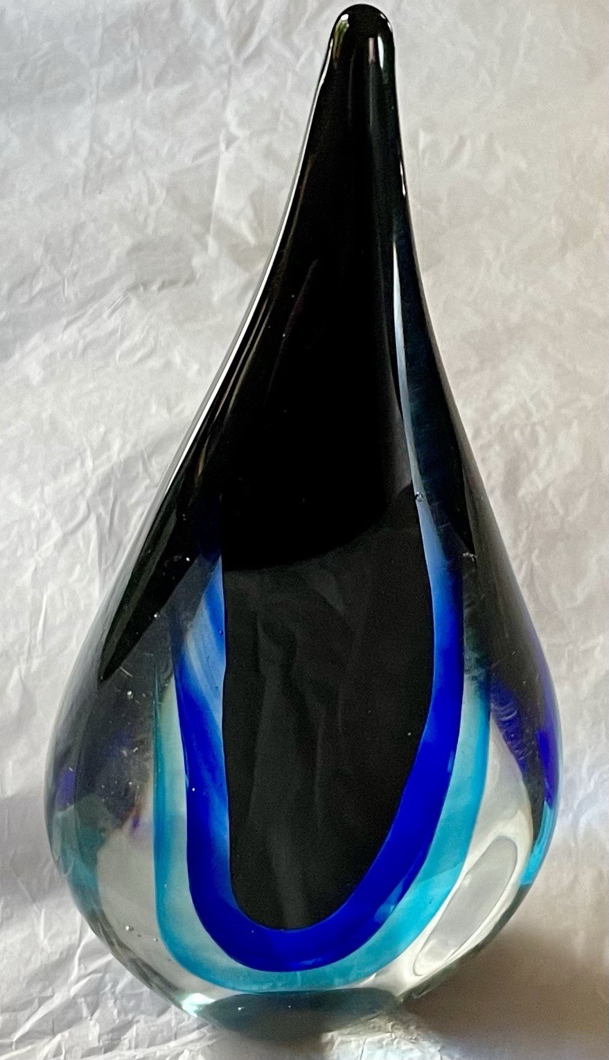 European Murano Style Sommerso Art Glass Teardrop Sculpture HandBlown MCM VTG