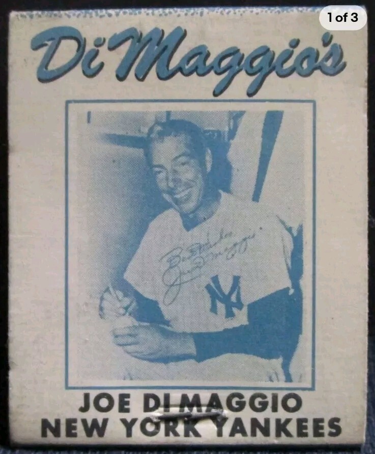 Vtg 1940s JOE DI MAGGIO\'S Restaurant Matchbook San Francisco Ca NEW YORK YANKEES
