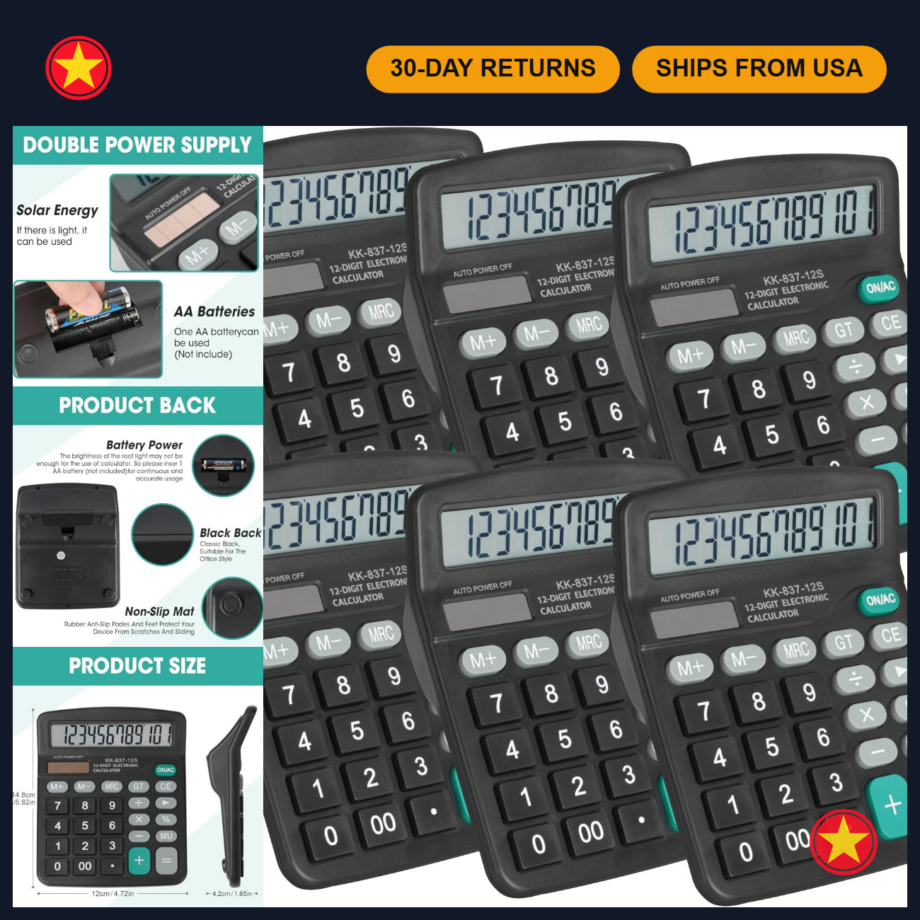 6 Pack Desktop Calculators, 12 Digits, Large LCD, Solar & Battery Power, Office 6 Pack Desktop Calculators, 12 Digits, Large LCD, Solar & Battery Power, Office