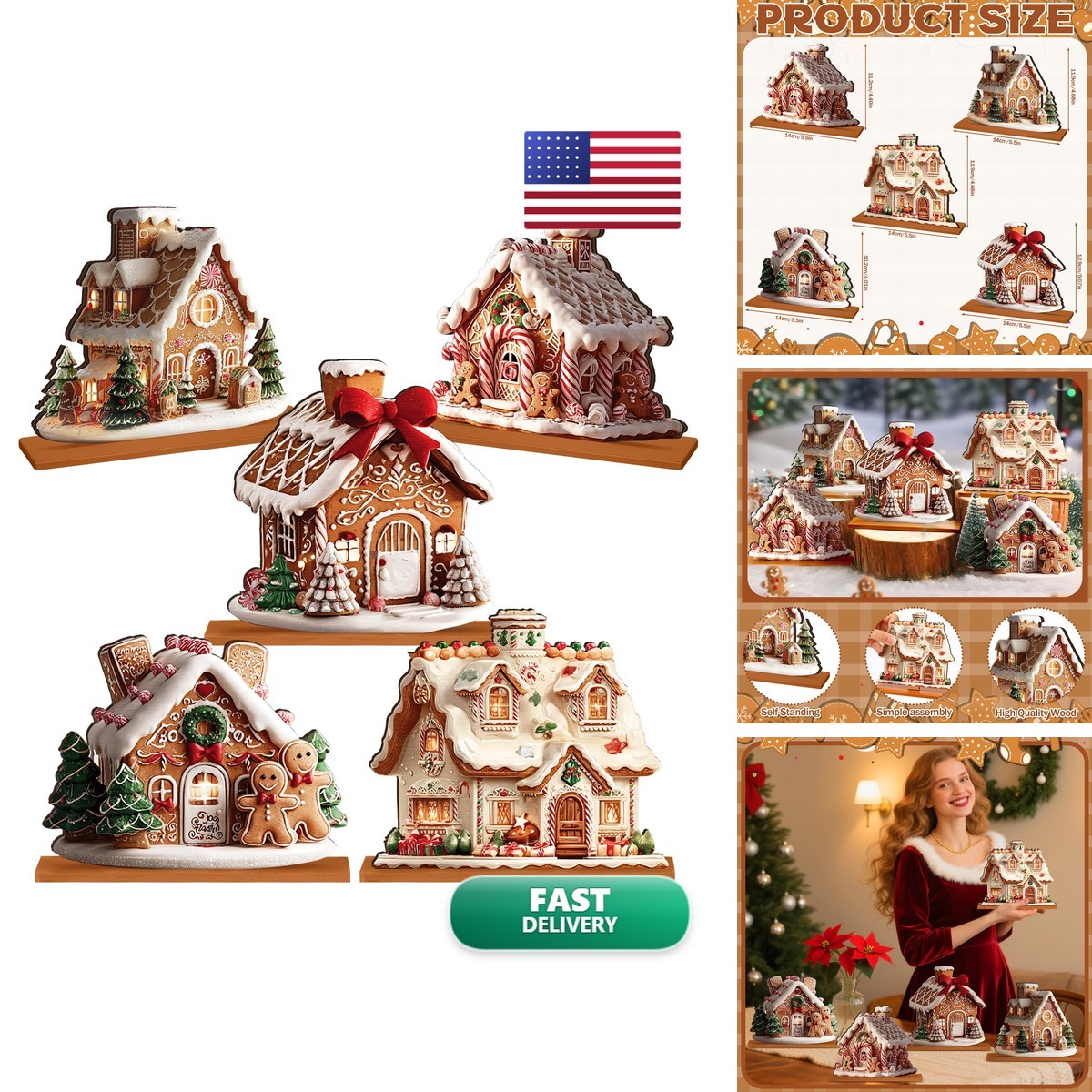 RattanView 5 Pcs Gingerbread Christmas Table Decor Village Set RattanView 5 Pcs Gingerbread Christmas Table Decor Village Set