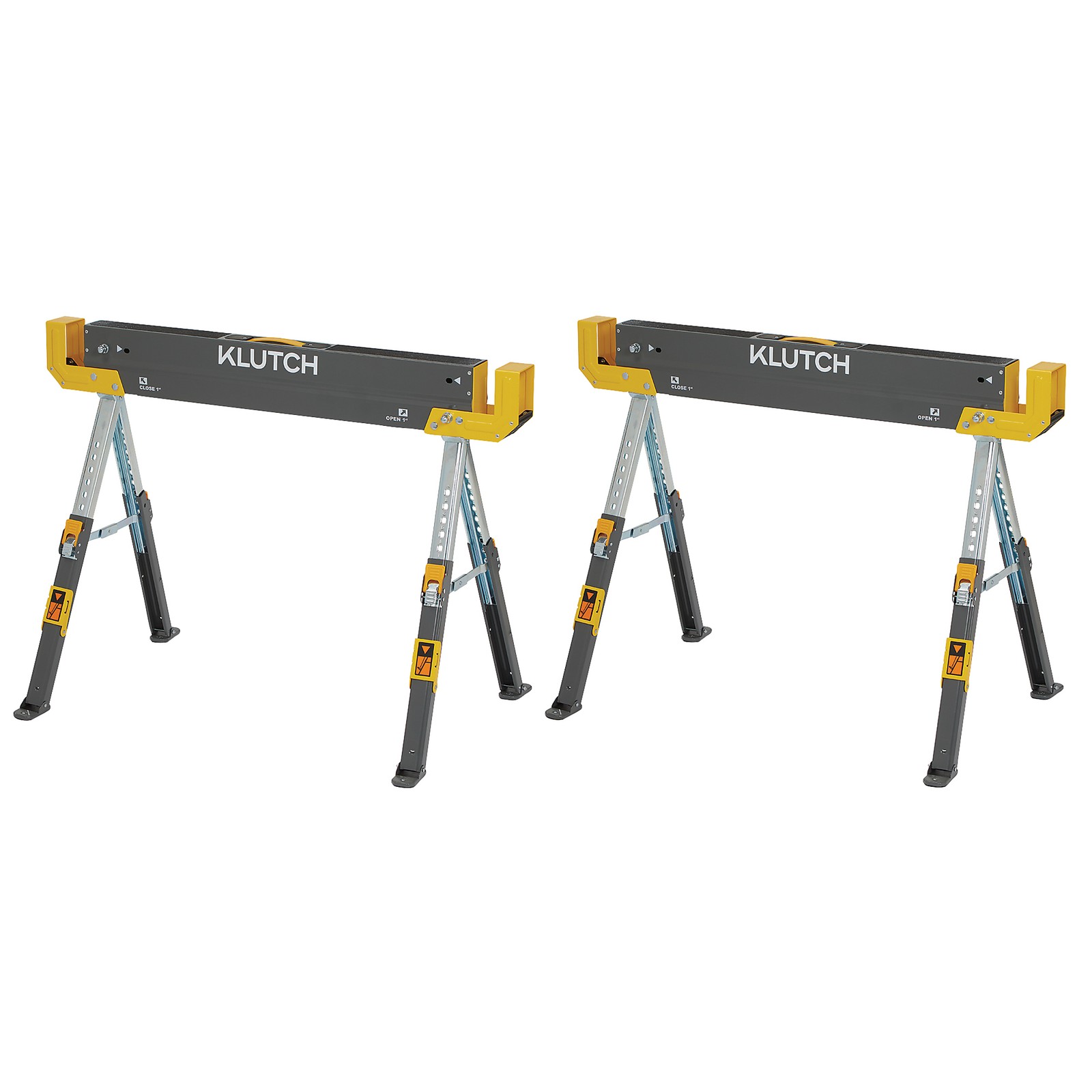 Klutch 32in. Adjustable Steel Sawhorses, 1300-Lb. Capacity, 2600-Lb. Total