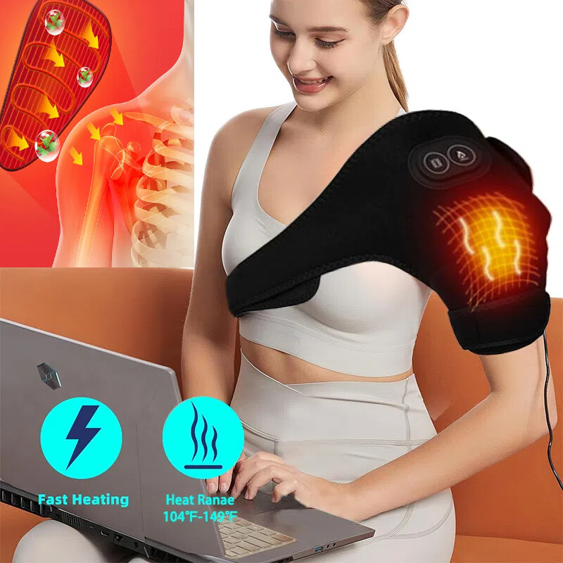 Electric Heated Shoulder 3 In1 Massager Brace with Vibration Joint Pain Relief