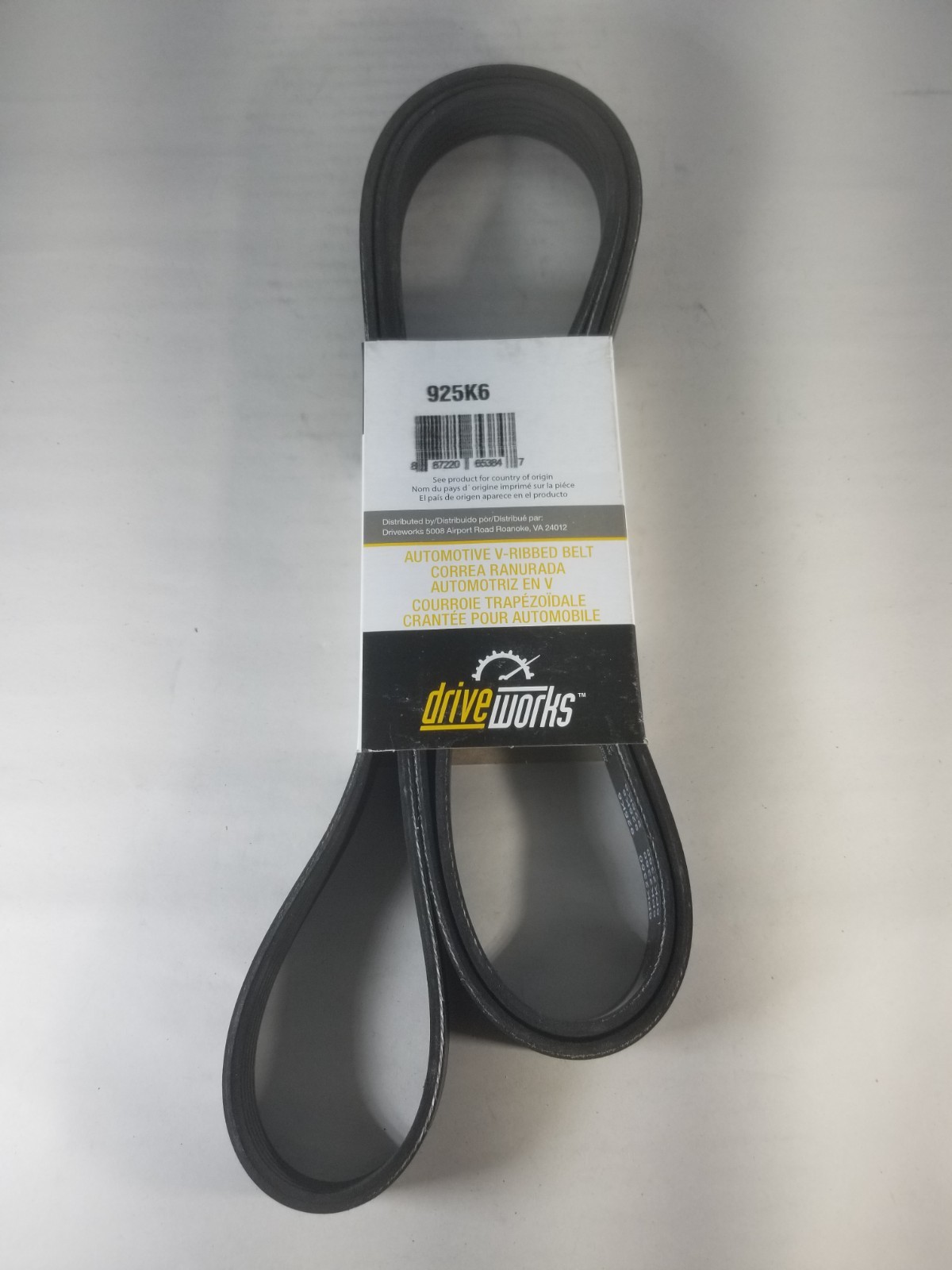 Driveworks 925K6 Poly V-Ribbed Belt Serpentine Belt; 92.52 Long, 6 Rib Count
