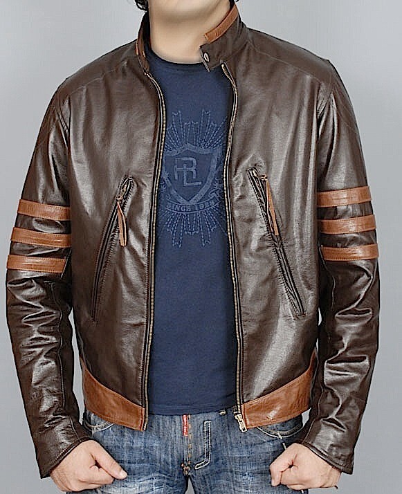 X-MEN Origins Logan Wolverine Brown Leather Jacket Halloween Costume Biker