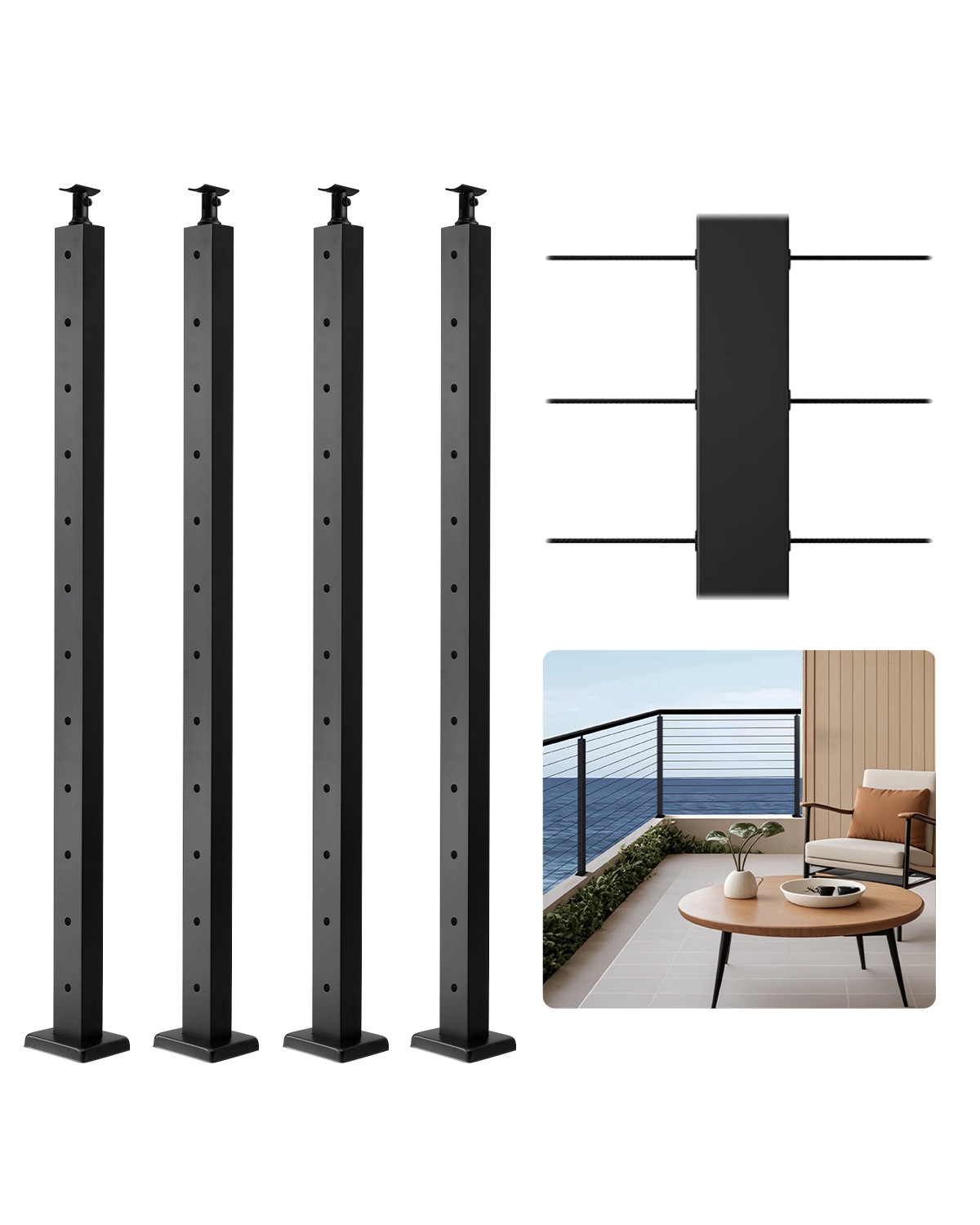 VEVOR 4 Pcs Cable Railing Post 42