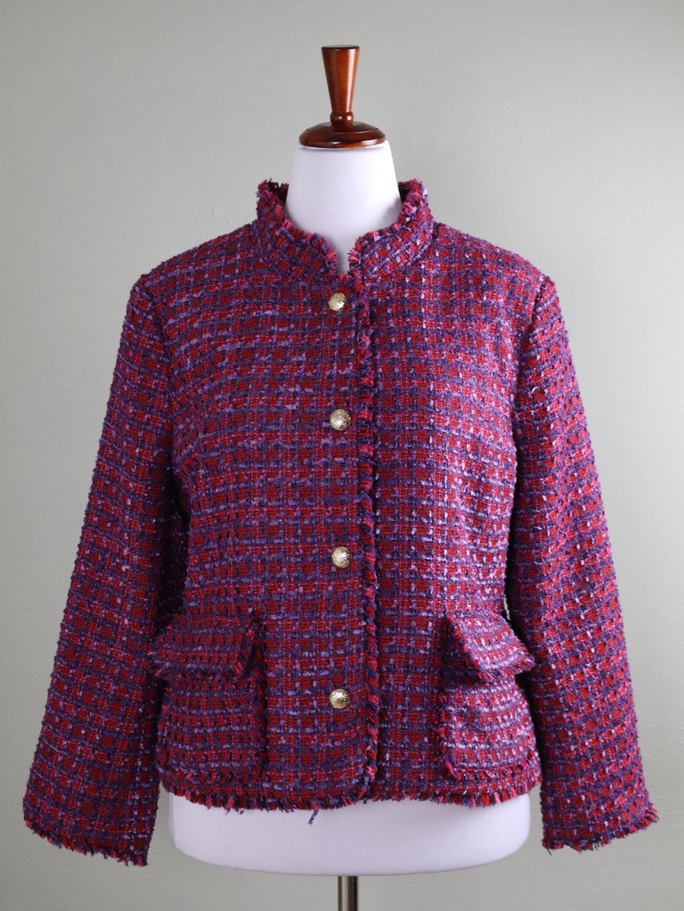 TALBOTS NWT $228 Fringe Houndstooth Tweed Lined Button Up Jacket Top Size 16