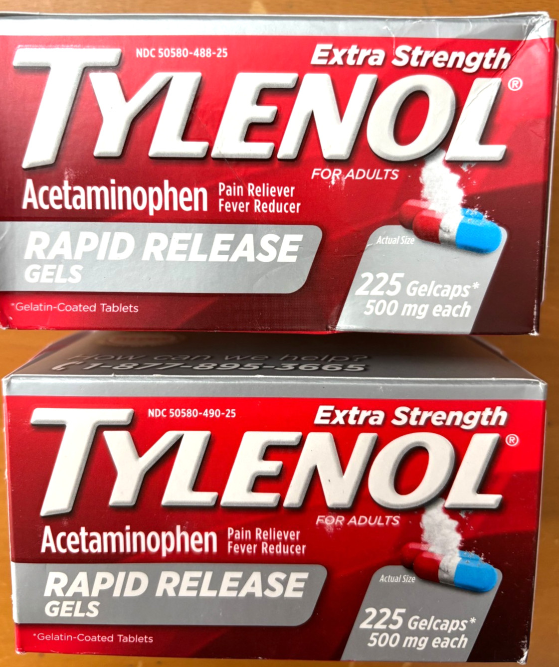 Tylenol 500 mg Extra Strength Pain Fever Rapid Rel 225/ct *LOT OF 2*   EXP:05/27