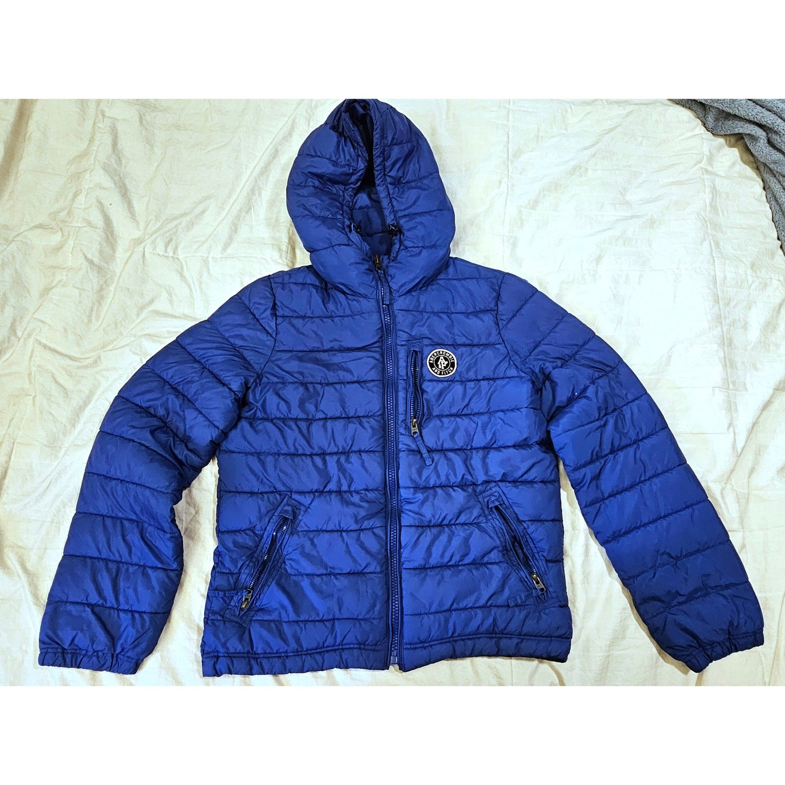 Abercrombie & Fitch Puffer Jacket Mens Medium Blue Hooded Quilted Coat