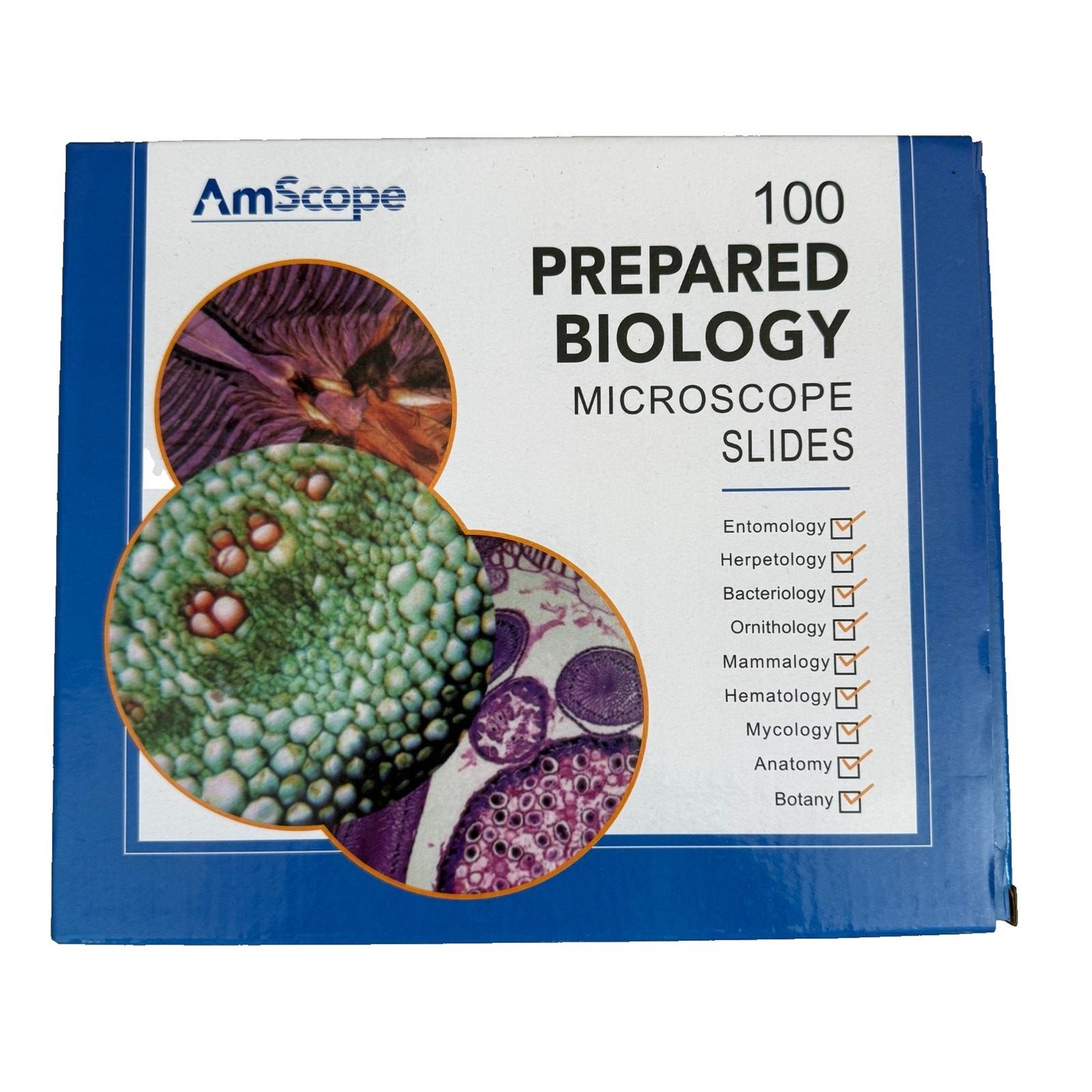AmScope microscope slides NEW prepared biology 100 piece wooden case PS100A AmScope microscope slides NEW prepared biology 100 piece wooden case PS100A