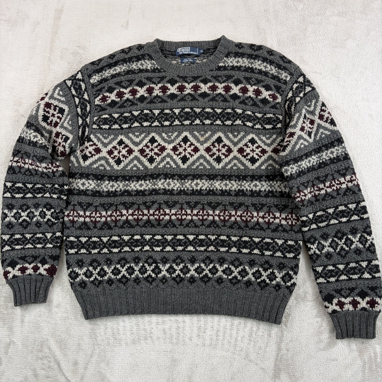 Vintage Polo Ralph Lauren Wool Hand Knit Sweater Men XL Fair Isle Nordic Aztec