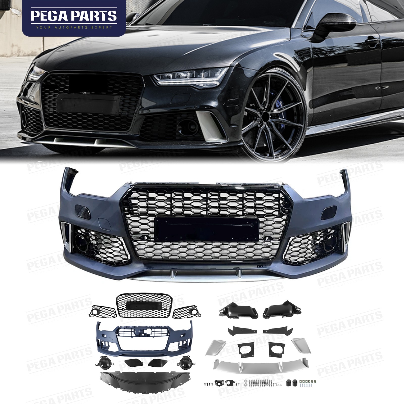 For 2016-2018 Audi A7 S7 Front Bumper Grille Grill Assembly RS7 Renn Sport Style
