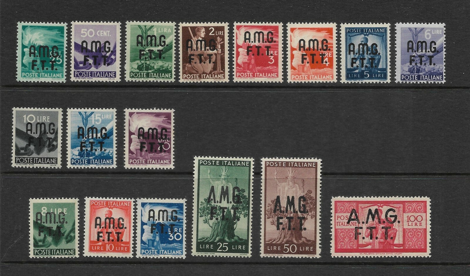 Italy Trieste Scott #1-#17 mint never hinged 1947-48, A.M.G F.T.T. ovprnt Zone A