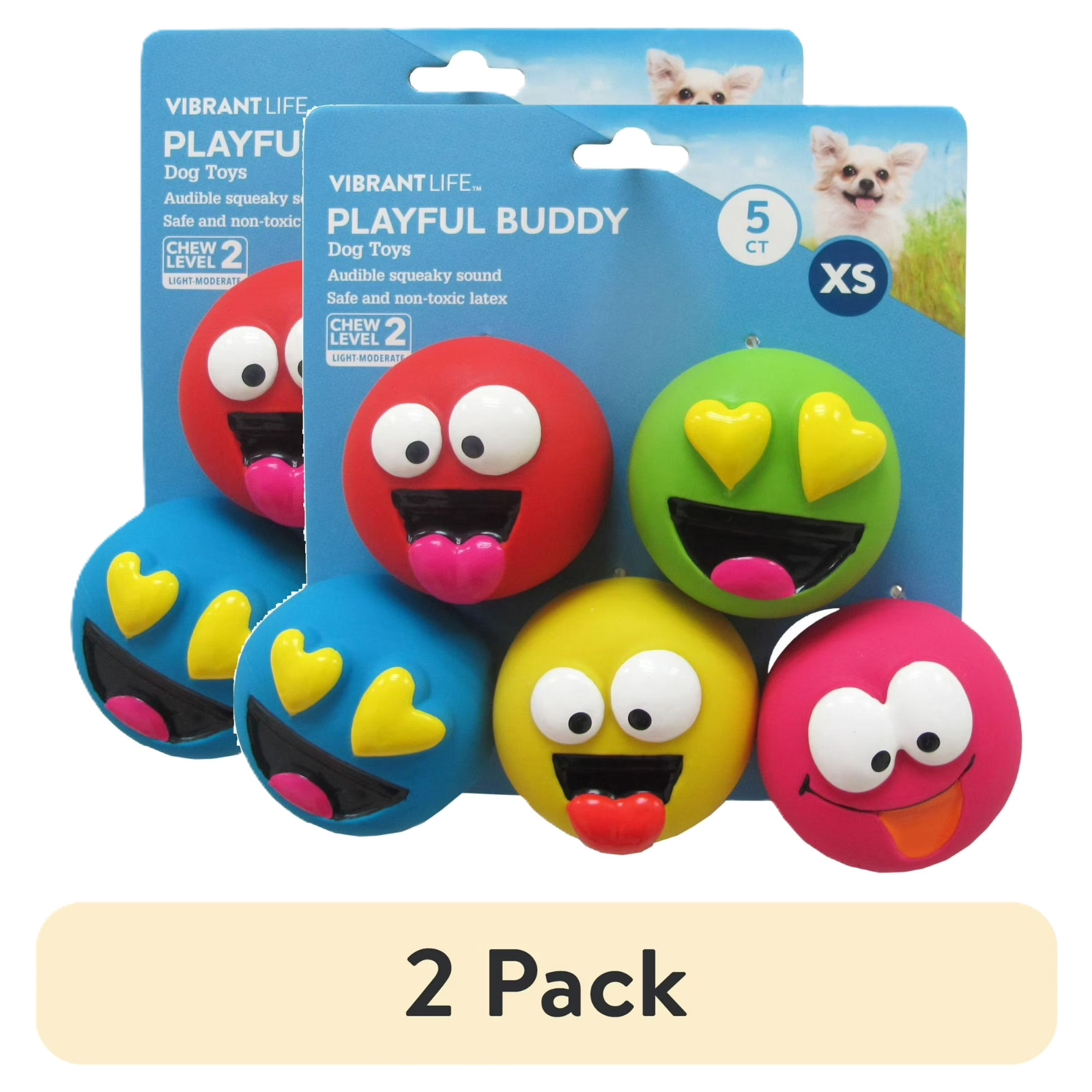 Vibrant Life Playful Buddy Dog Toys Emoticon Extra Small 5 Count Pack of 2