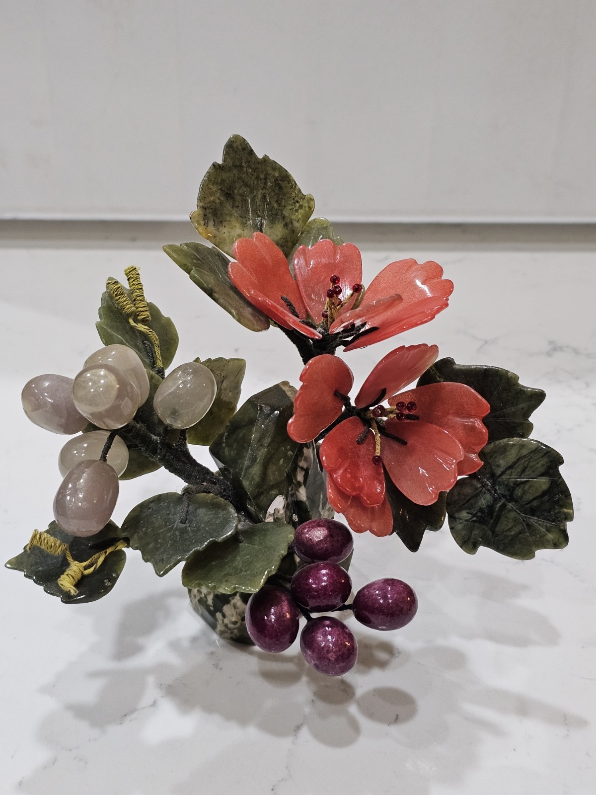 Vintage Chinese Jade Tree Blossom with Marble Base 6 Vintage Chinese Jade Tree Blossom with Marble Base 6