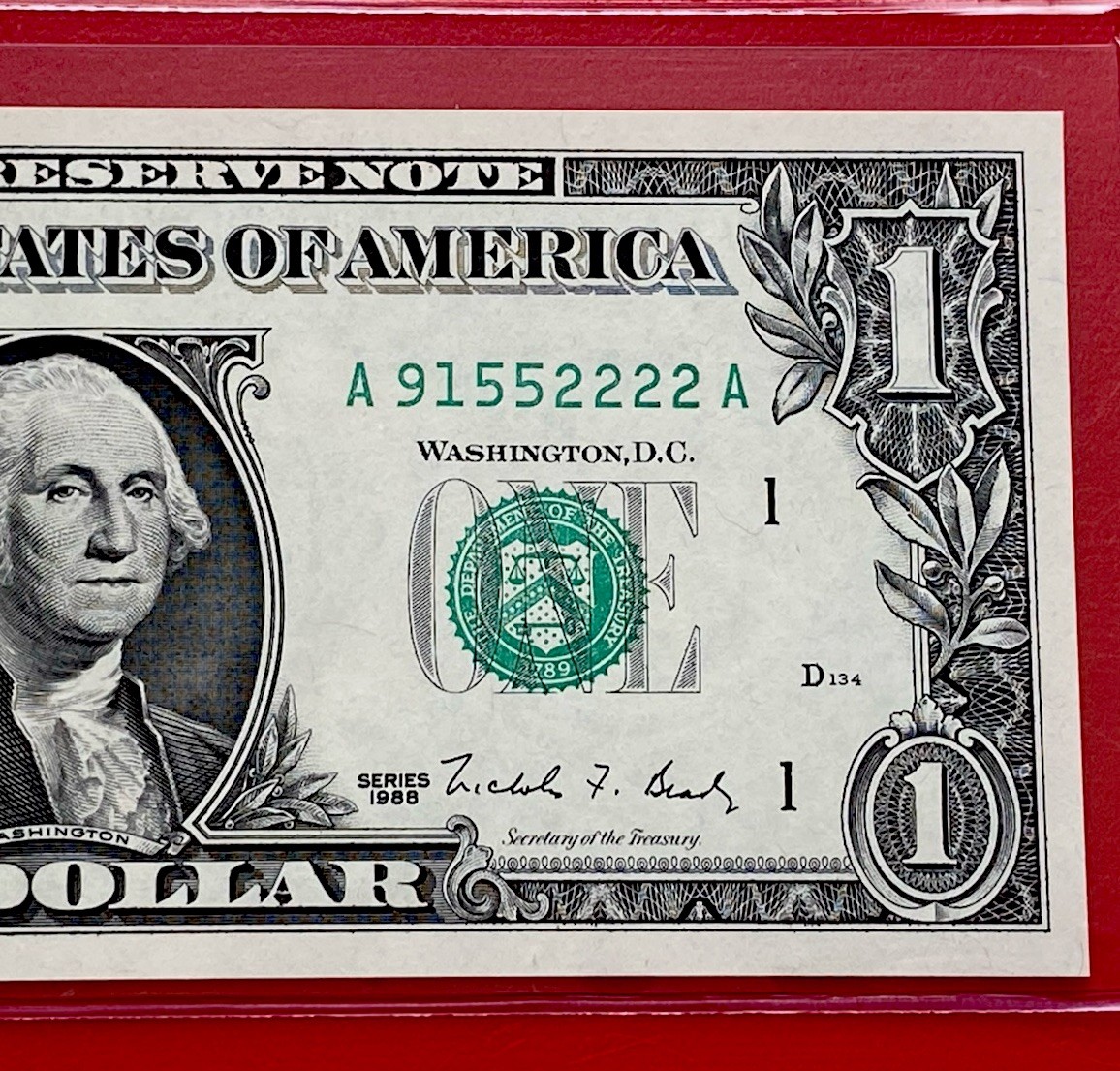 1988 $1 DOLLAR BILL ( BOSTON A ) Fancy 2222 Block A-A UNCIRCULATED 1988 $1 DOLLAR BILL ( BOSTON A ) Fancy 2222 Block A-A UNCIRCULATED