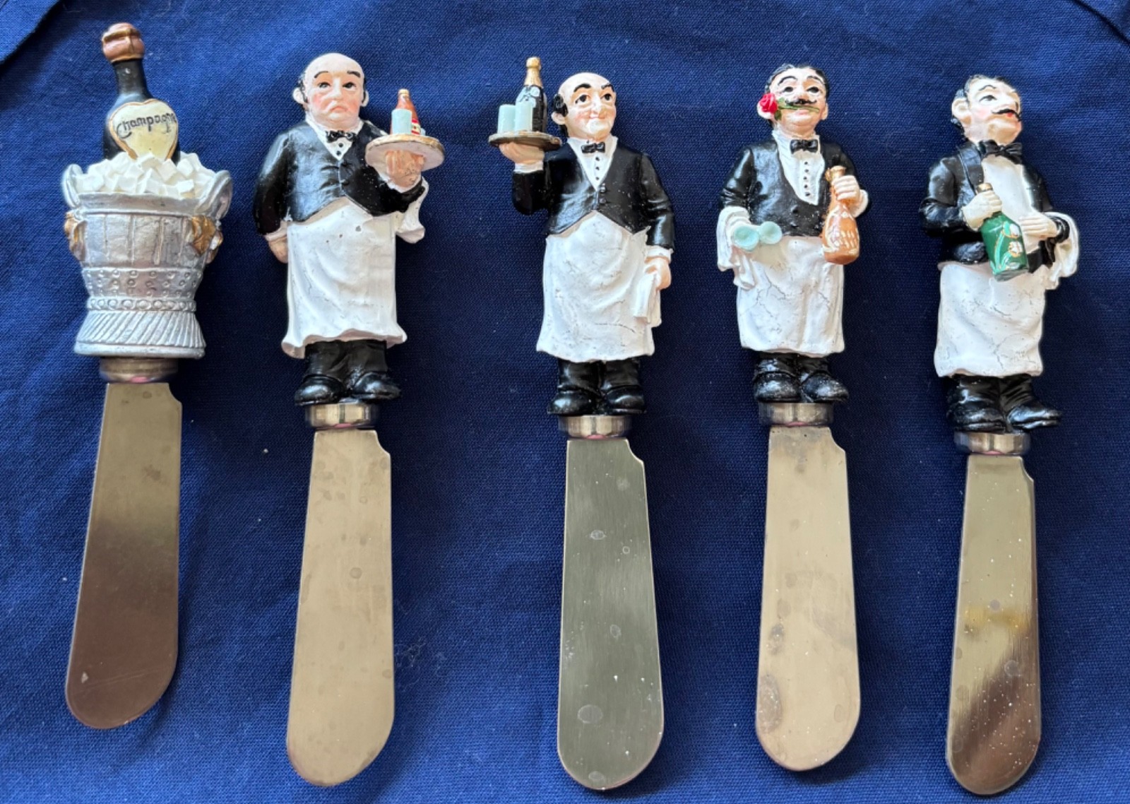 Vintage Waiter Guy Buffet Cheese Spreaders Stainless Knives Set of Four