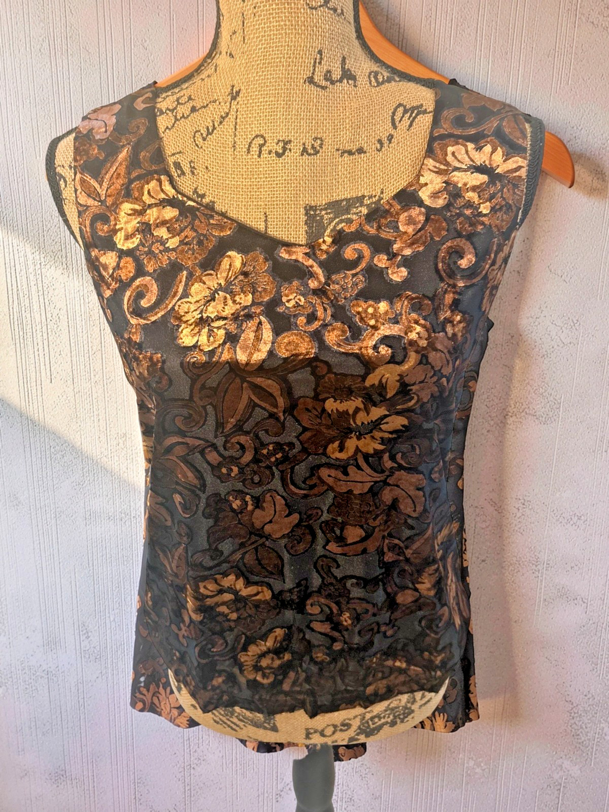 VTG Coldwater Creek Bronze Brown Velvet Small 3-Piece Set Tank/Skirt/Shirt