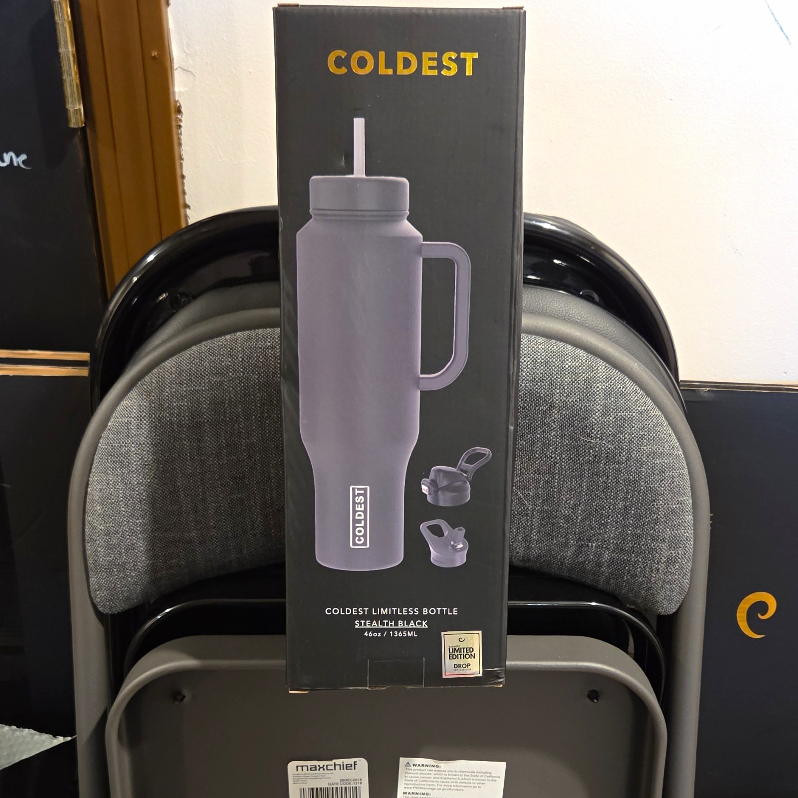 Coldest Limitless Bottle 46oz Stainless Steel Stealth Black w/ Handle Straw Lid Coldest Limitless Bottle 46oz Stainless Steel Stealth Black w/ Handle Straw Lid