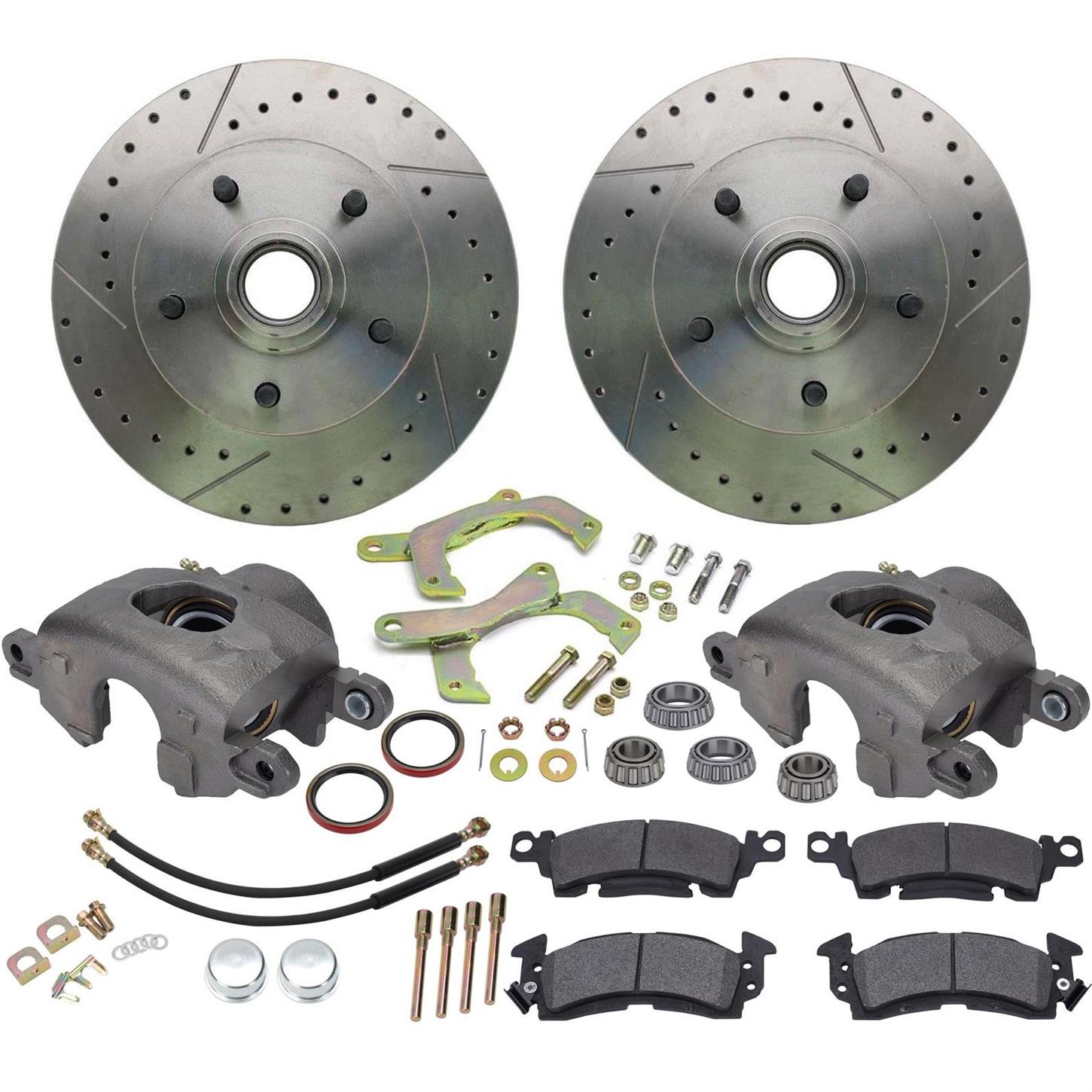 Speedway Front Disc Brake Kit, Drilled/Slotted, Fits 1955-57 Chevy Car