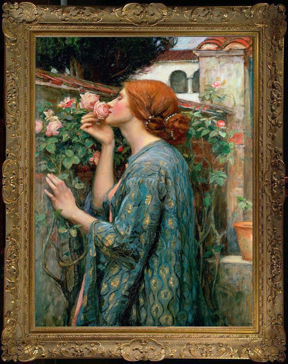 Hand Painted Classical Oil Painting Lady Smelling Pink Roses Art Vintage Style Hand Painted Classical Oil Painting Lady Smelling Pink Roses Art Vintage Style