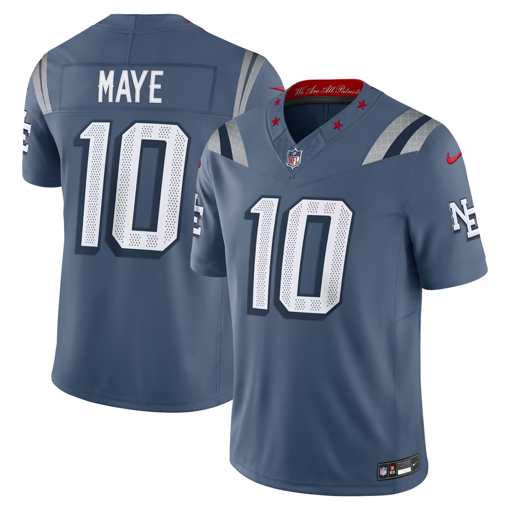 Men\'s New England Patriots Drake Maye Nike Blue Rivalries Collection Stitched Men\'s New England Patriots Drake Maye Nike Blue Rivalries Collection Stitched