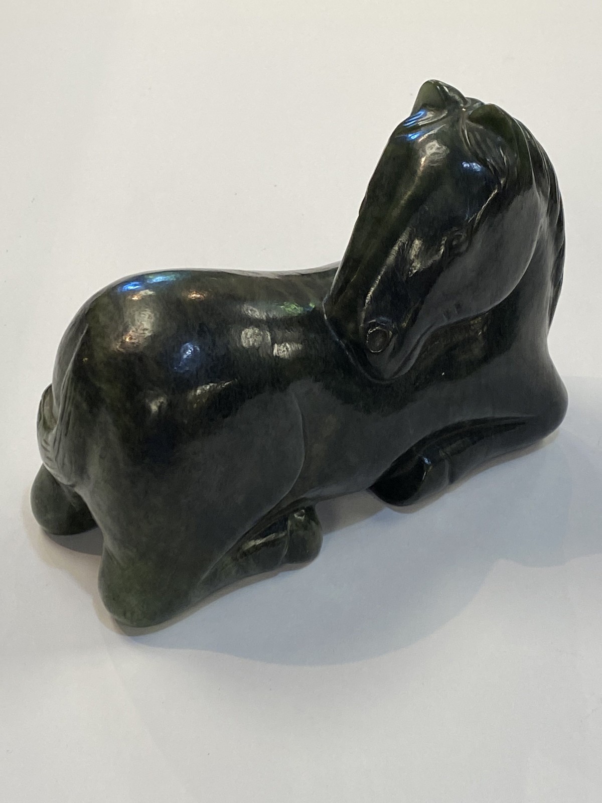 Chinese Jade/Hardstone Carved Recumbent Horse Statue Figurine