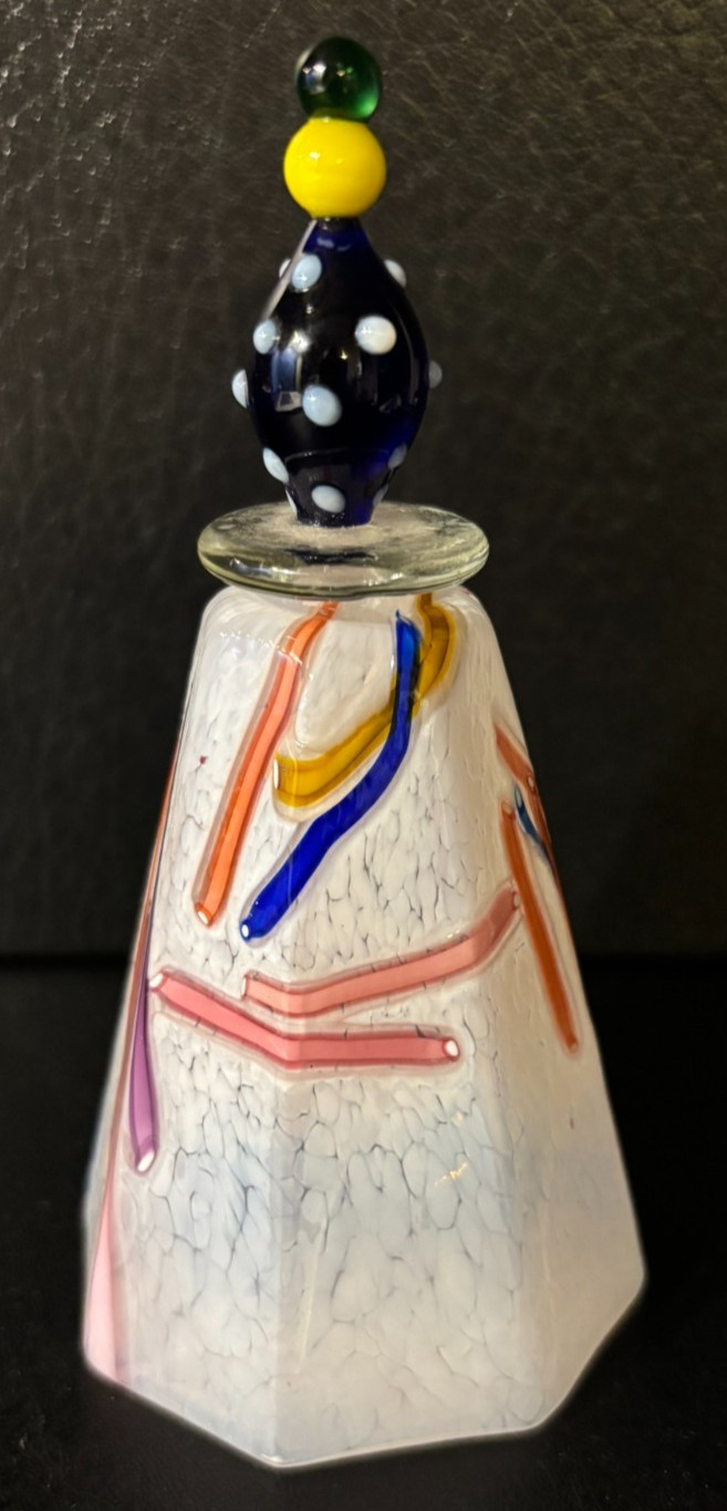 Vintage Murano Handblown Art Glass Perfume Bottle Faceted White Pulled Cane Vintage Murano Handblown Art Glass Perfume Bottle Faceted White Pulled Cane