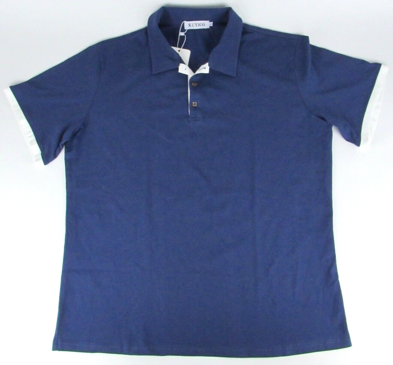 KUYIGO Polo Short Sleeve Blue Shirt White Trim Sz XL NWT