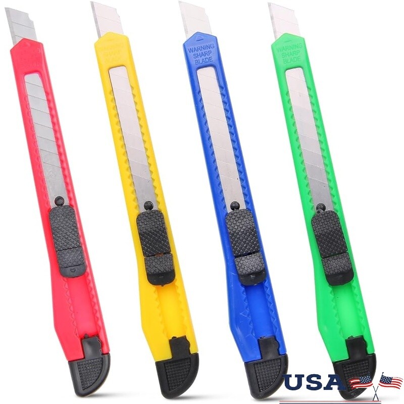 4 Pack Utility Knives Box Cutter Retractable Razor Blade Heavy Duty Cutting Tool