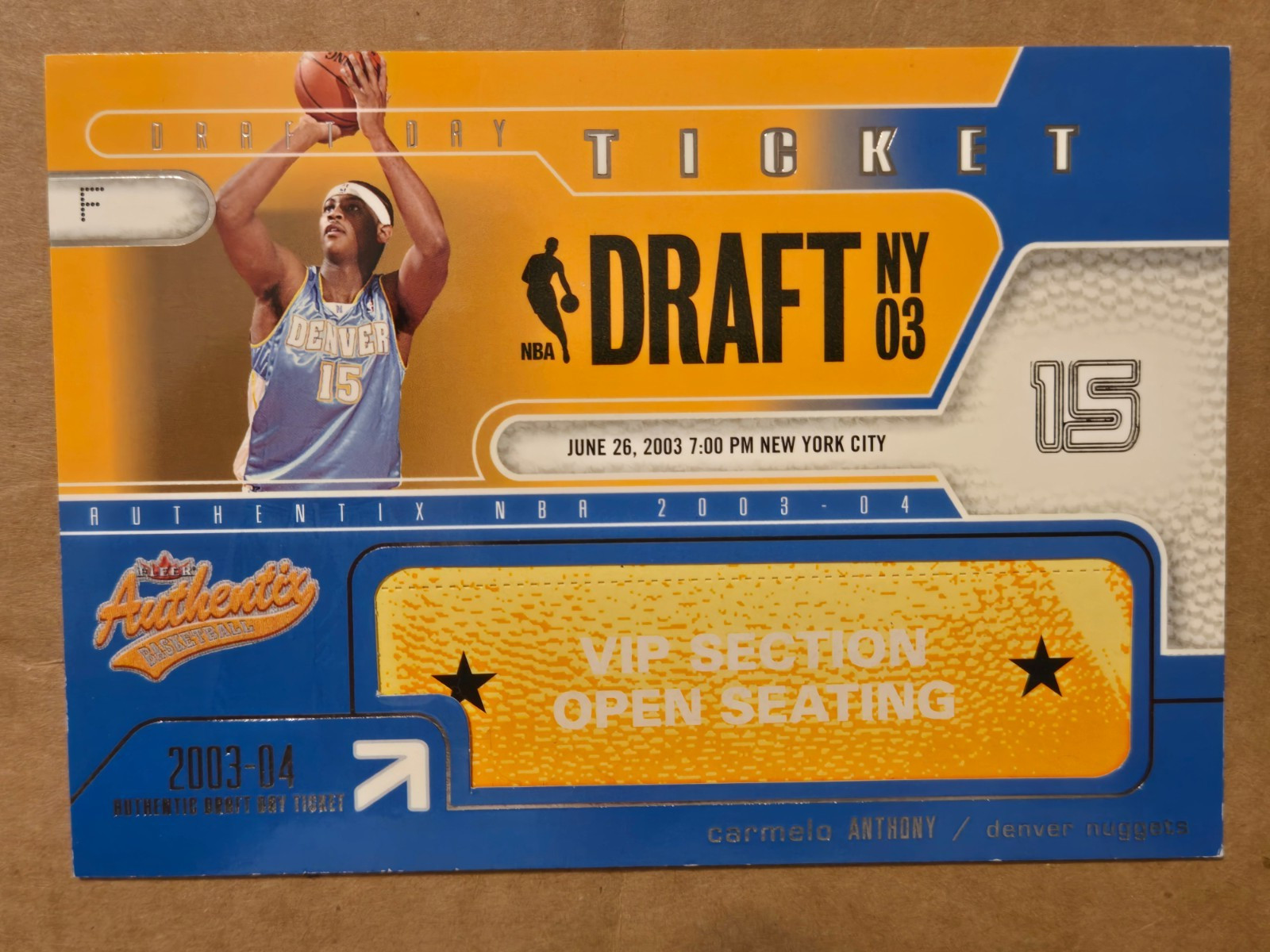 Fleer Authentix Draft Day Ticket Carmelo Anthony Rookie #1/10 DD- 74/400 VIP Fleer Authentix Draft Day Ticket Carmelo Anthony Rookie #1/10 DD- 74/400 VIP