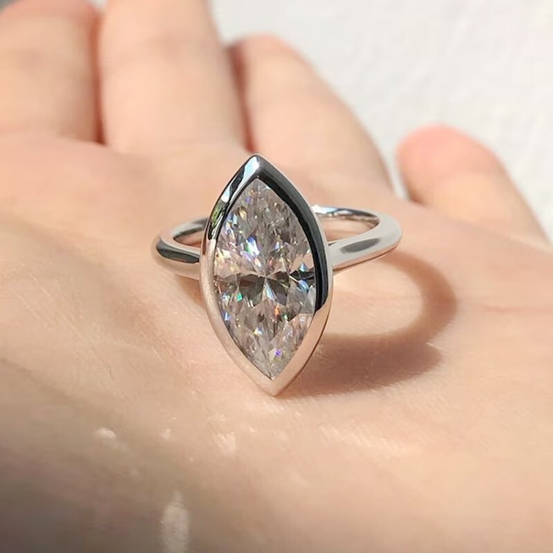 2.81 Ct Marquise Cut Moissanite Bezel Engagement Ring 14K White Gold Plated 2.81 Ct Marquise Cut Moissanite Bezel Engagement Ring 14K White Gold Plated