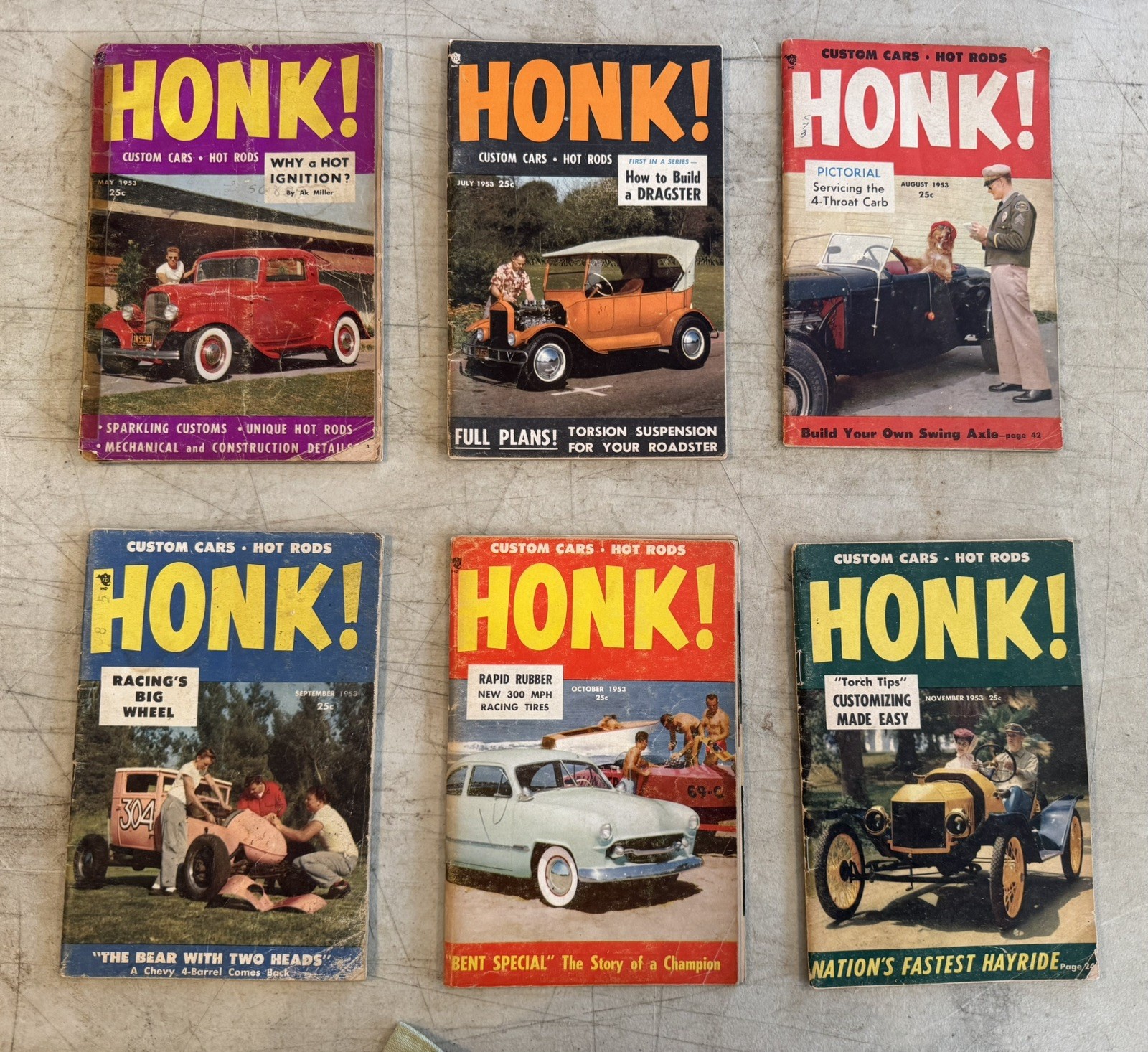 6- HONK Hot Rod magazines 1953 May July Aug Sept Oct Nov. 6- HONK Hot Rod magazines 1953 May July Aug Sept Oct Nov.