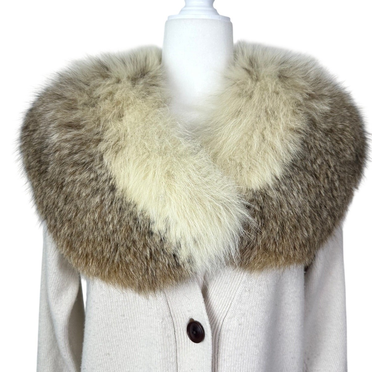 Vintage I. Magnin Fox Fur Collar Stole Curved Brown Cream Custom Made 30\'\' Vintage I. Magnin Fox Fur Collar Stole Curved Brown Cream Custom Made 30\'\'