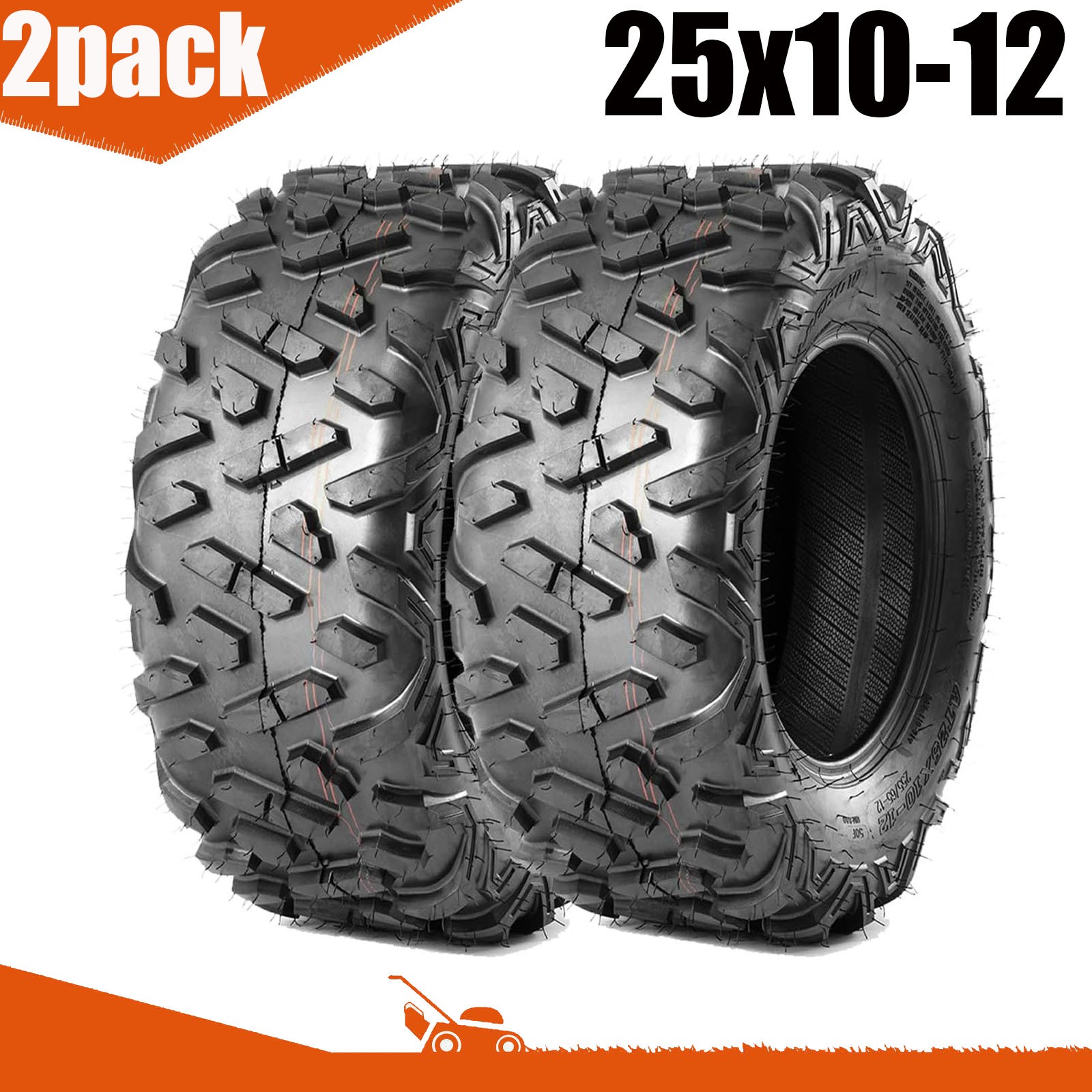 2Pack 25x10-12 ATV Tires 6Ply 25x10x12 UTV Tires 25 10 12 All Terrain Heavy Duty