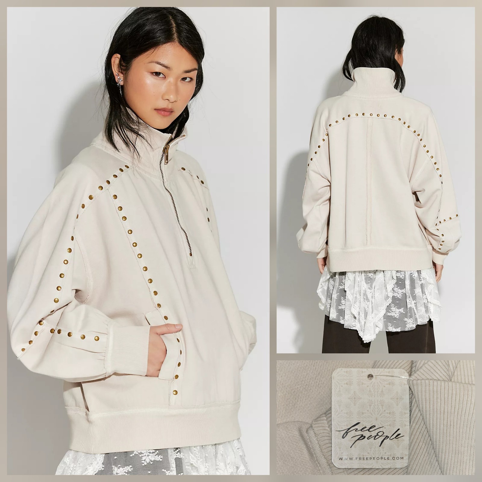 Free People We The Free Star-Studded Pullover Tofu Ivory Size XL NWT $198
