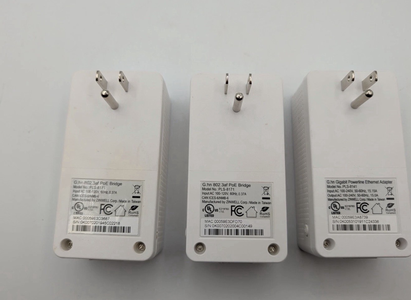 Lot of 3 ZINWELL PLS-8141 PLS-8171 Gigabit Powerline Ethernet Adapter Bridge