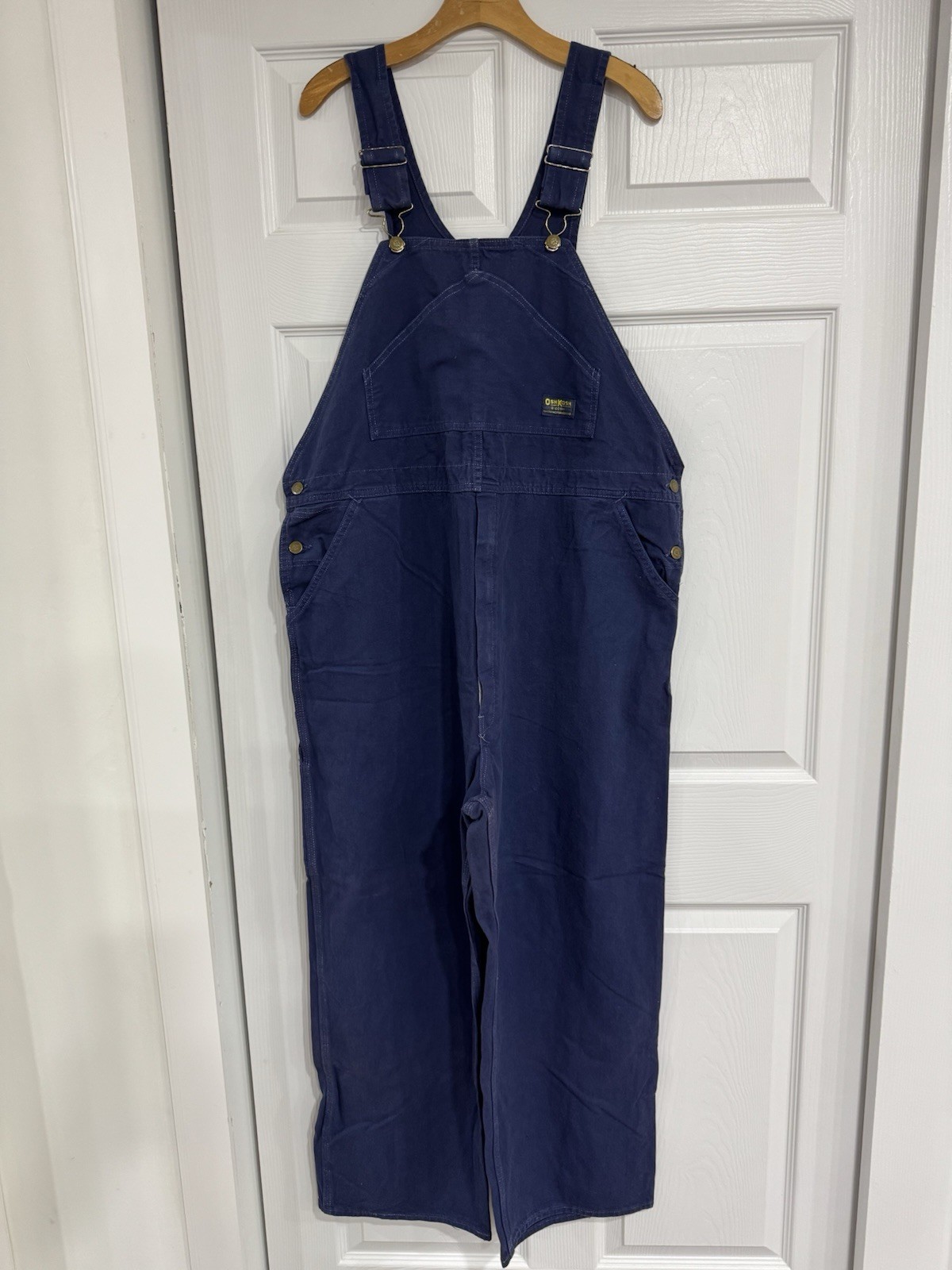 OshKosh Bgosh Denim Bib Overalls Sanforized Vestbak Union Made 46x28 OshKosh Bgosh Denim Bib Overalls Sanforized Vestbak Union Made 46x28