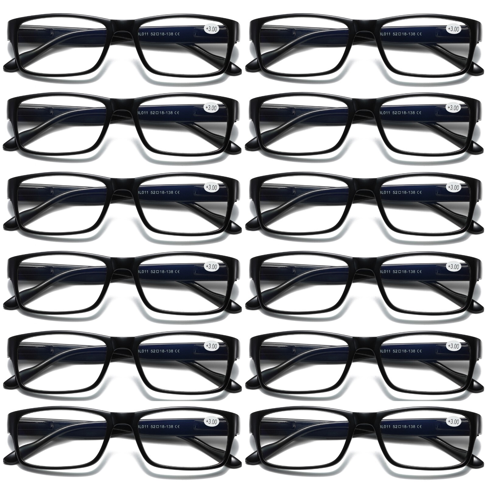 12 PK Mens Unisex Blue Light Blocking Reading Glasses Black Spring Hinge Readers 12 PK Mens Unisex Blue Light Blocking Reading Glasses Black Spring Hinge Readers
