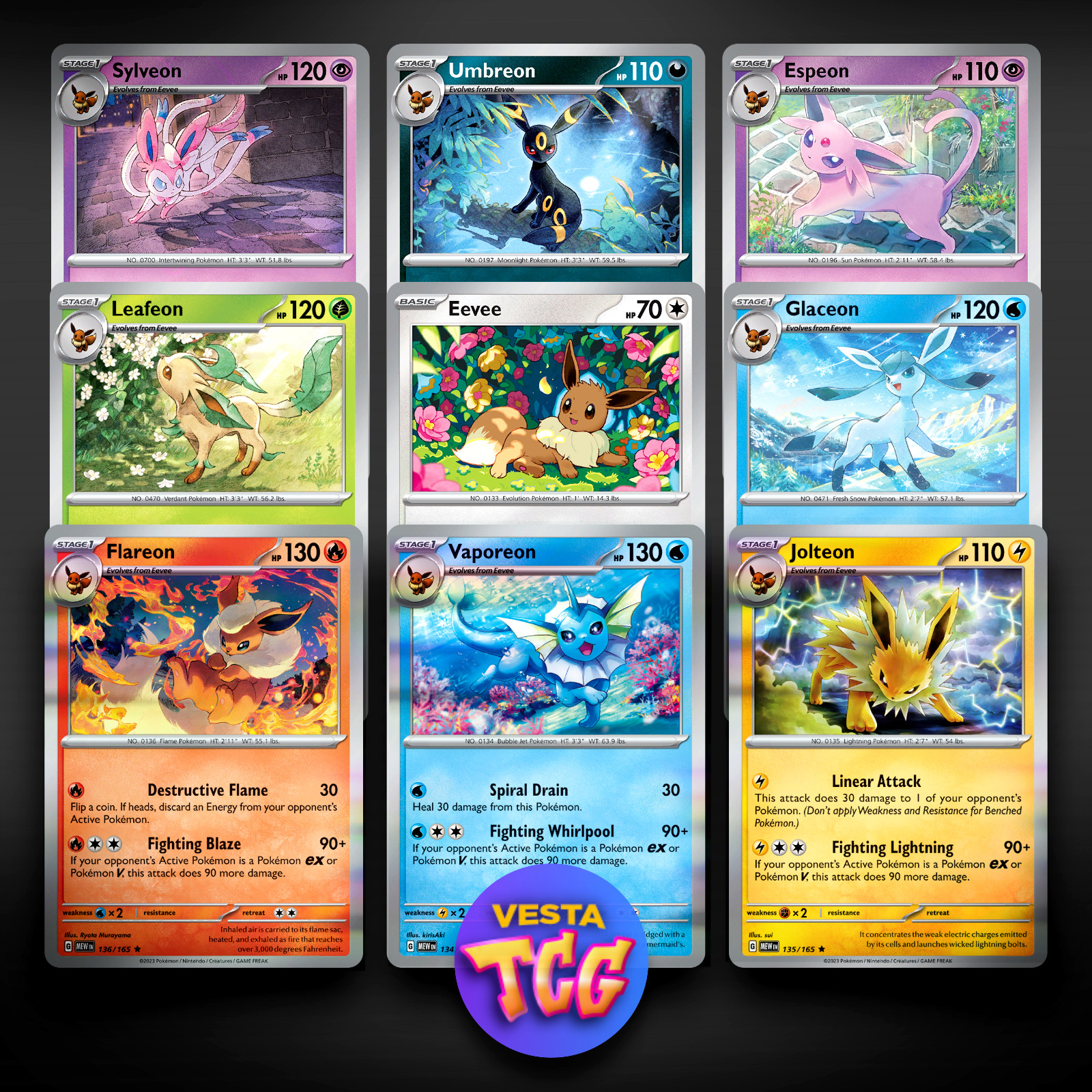 Pokemon TCG Eeveelutions Complete 9 Card Set Near Mint Eevee Collection